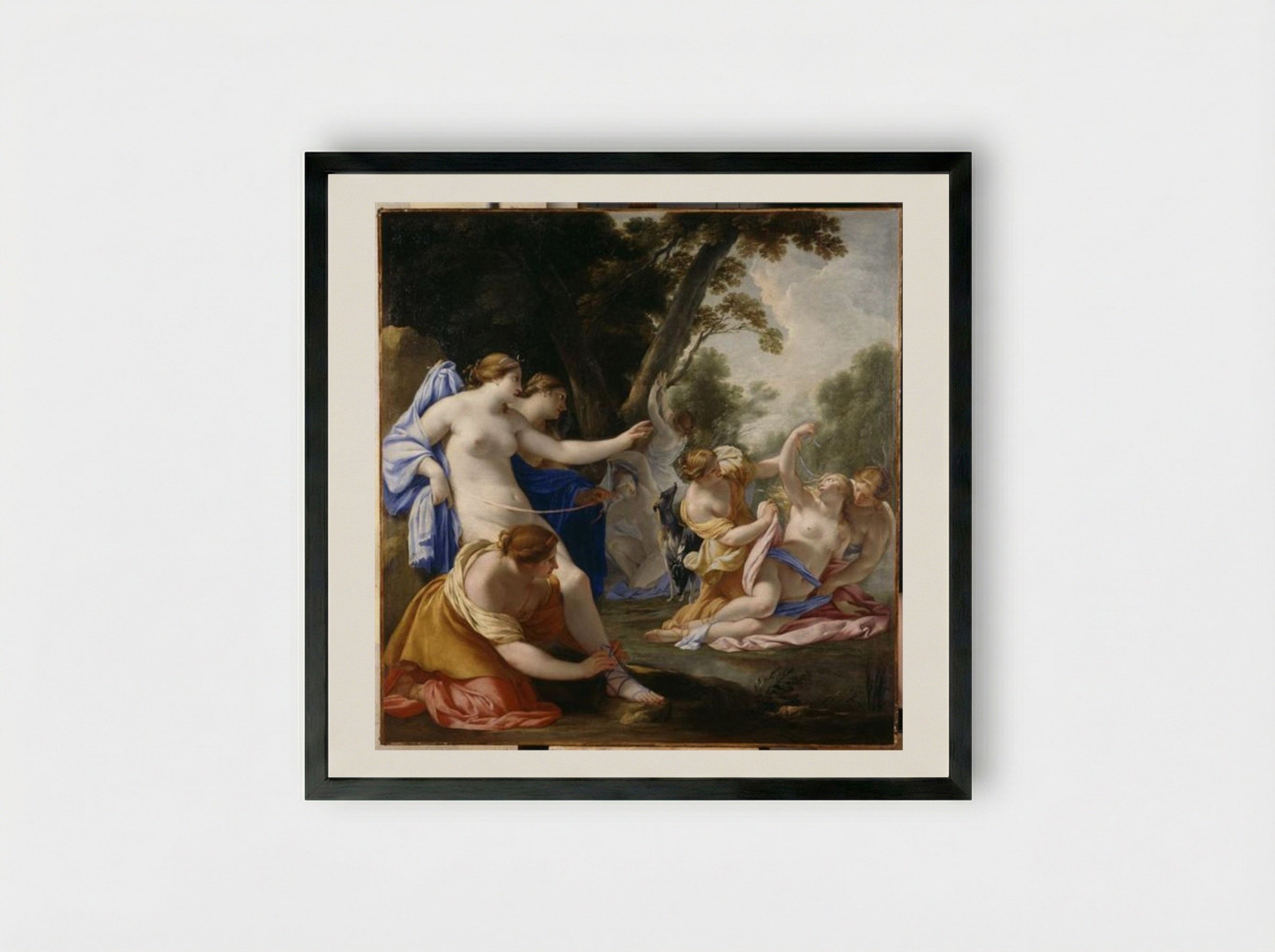 Diane découvrant la grossesse de Callisto - Eustache Le Sueur - Framed Print Black
