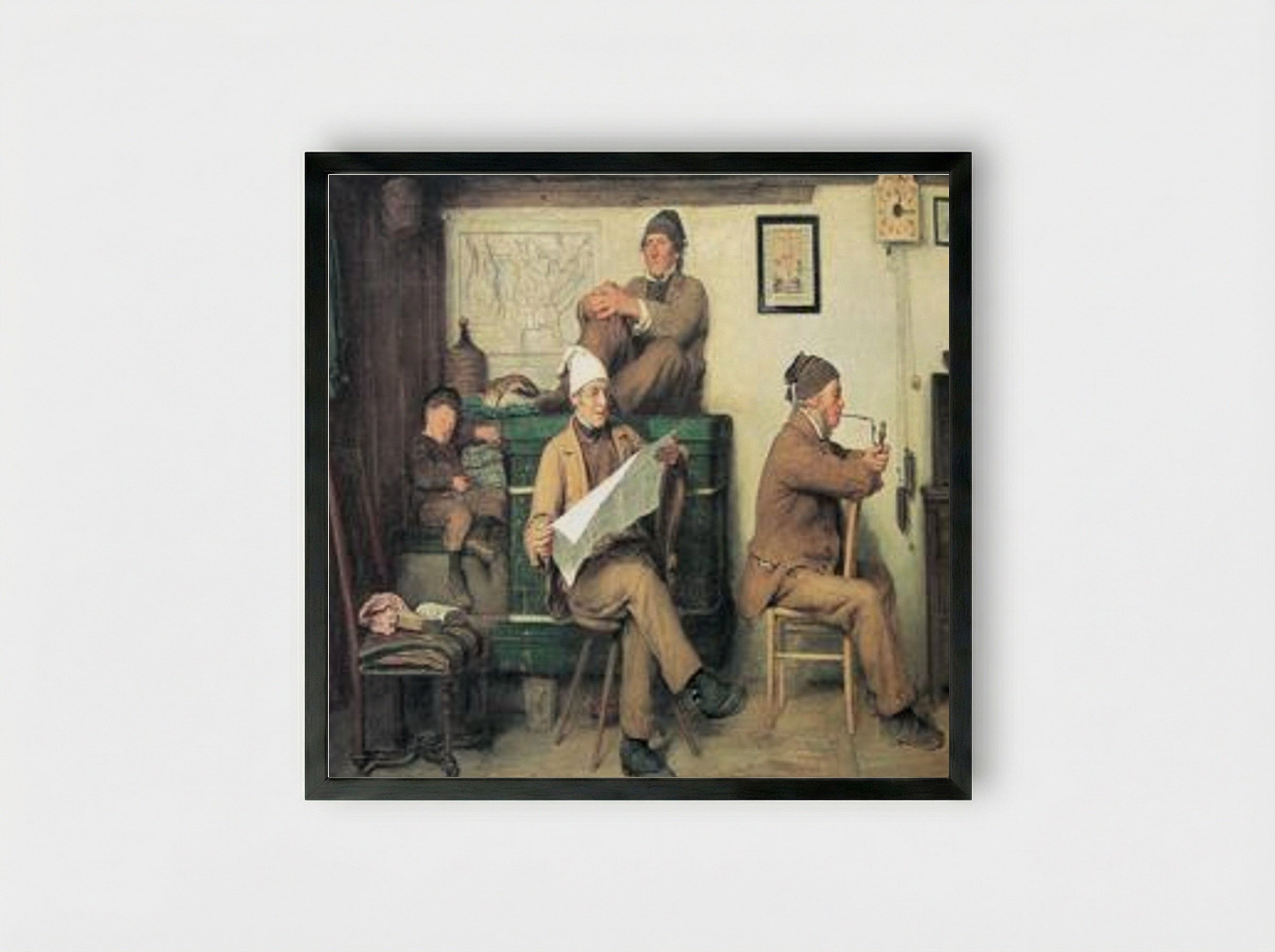 Die Bauern und die Zeitung - Albert Anker - Framed Print Black