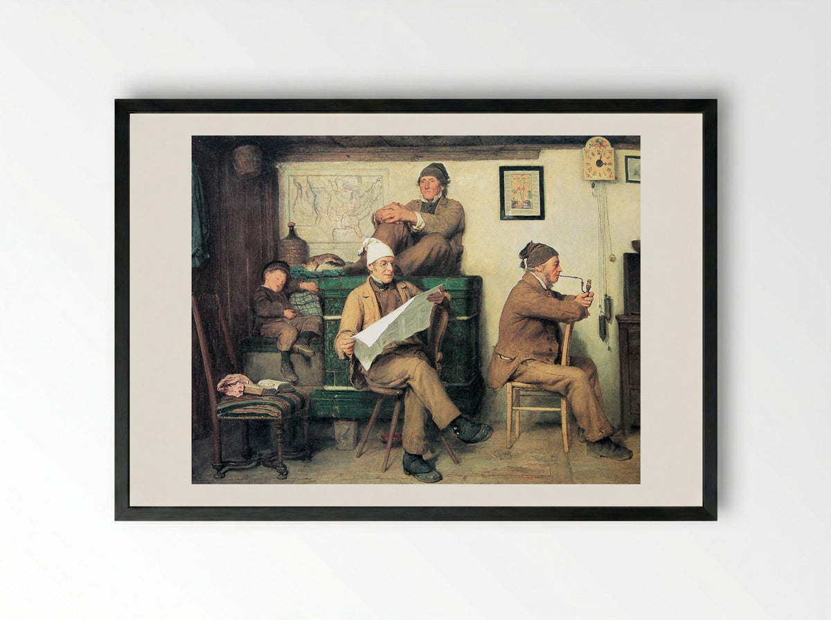 Die Bauern und die Zeitung - Albert Anker - Framed Print Black