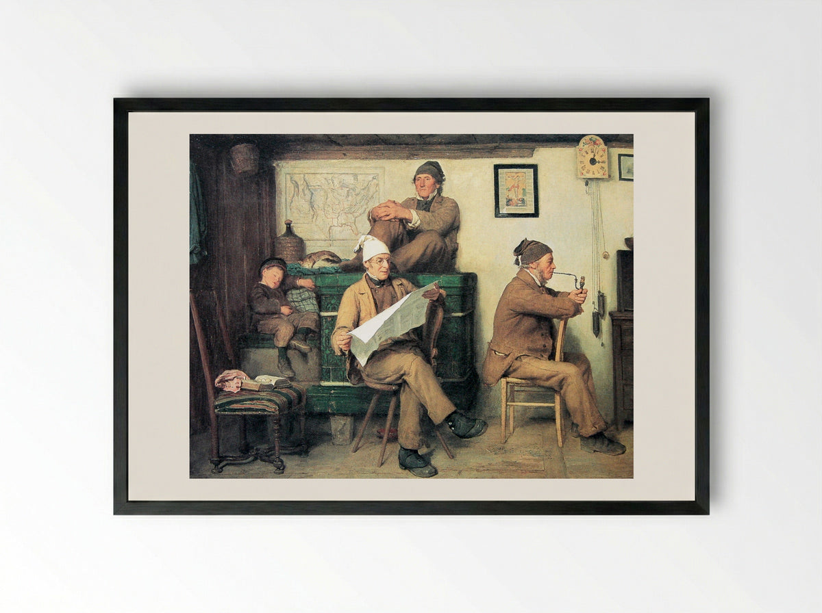 Die Bauern und die Zeitung - Albert Anker - Framed Print Black