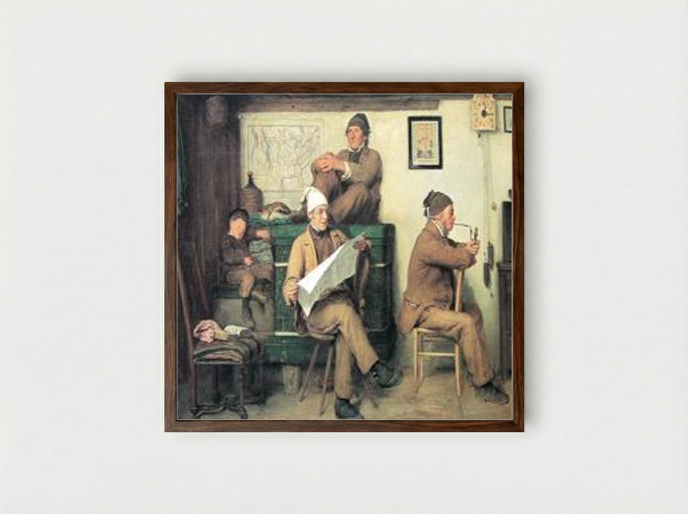 Die Bauern und die Zeitung - Albert Anker - Framed Print Dark Wood