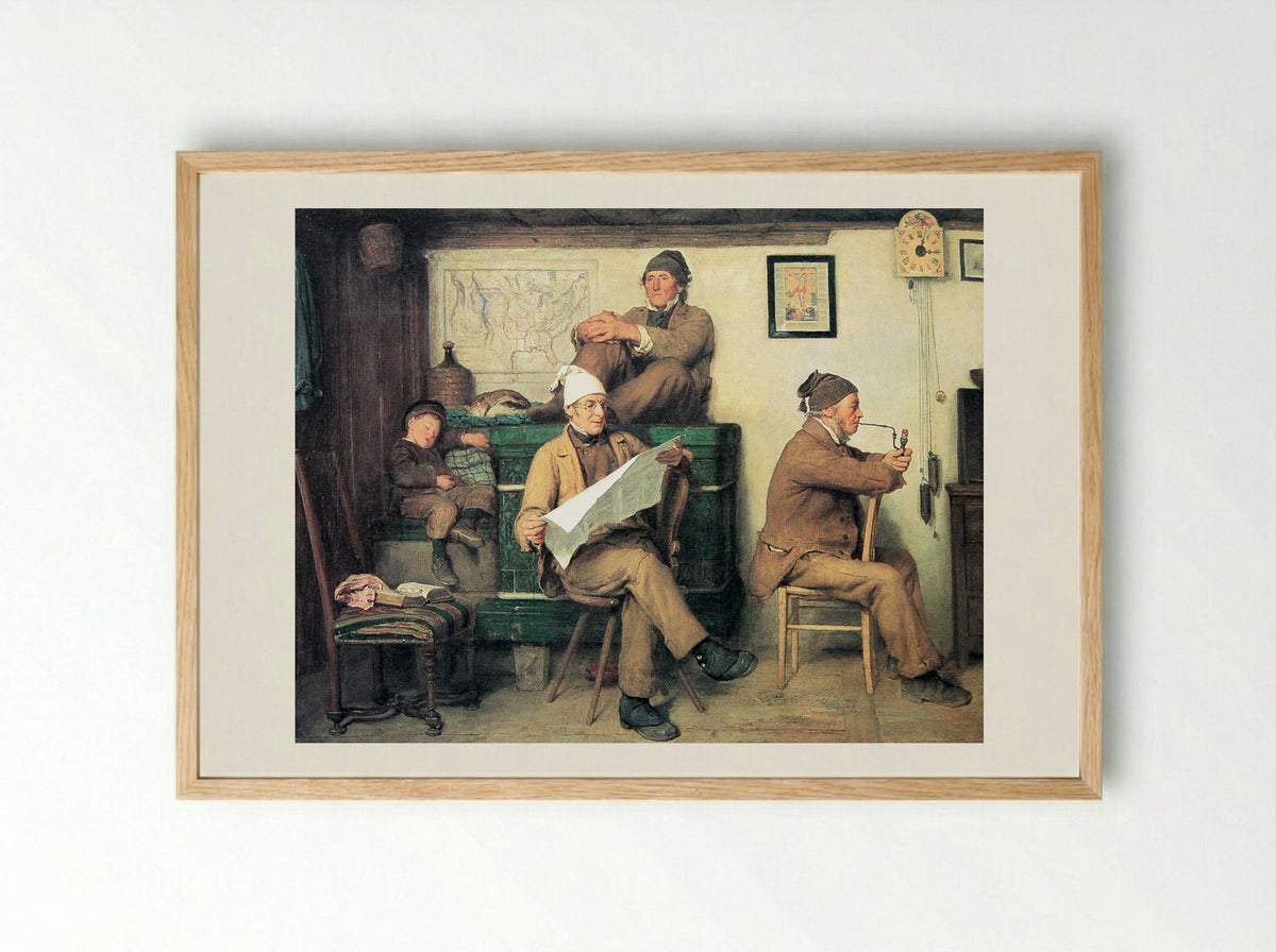 Die Bauern und die Zeitung - Albert Anker - Framed Print Wood