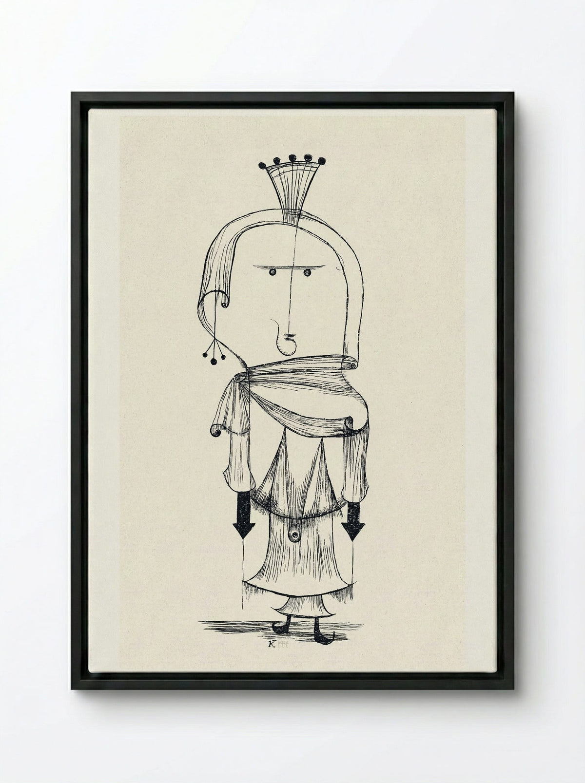 Die Hexe mit dem Kamm (Witch with a Comb) - Paul Klee - Framed Canvas Black