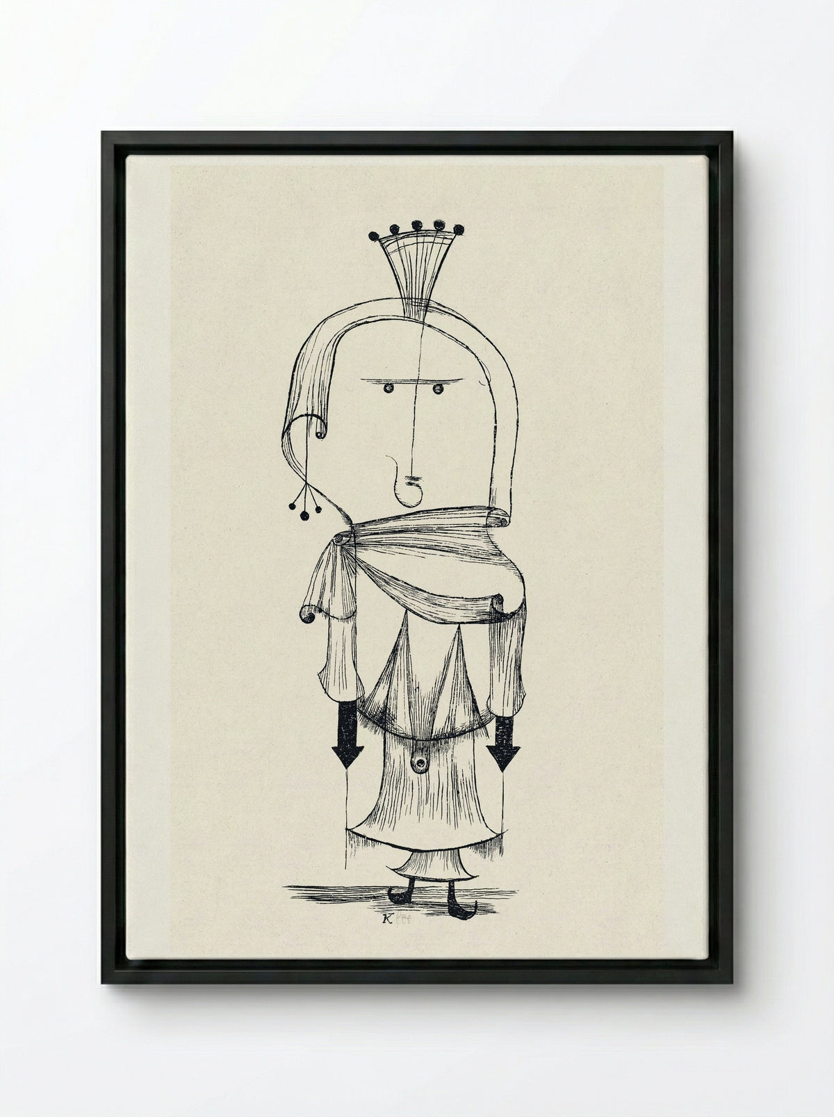 Die Hexe mit dem Kamm (Witch with a Comb) - Paul Klee - Framed Canvas Black