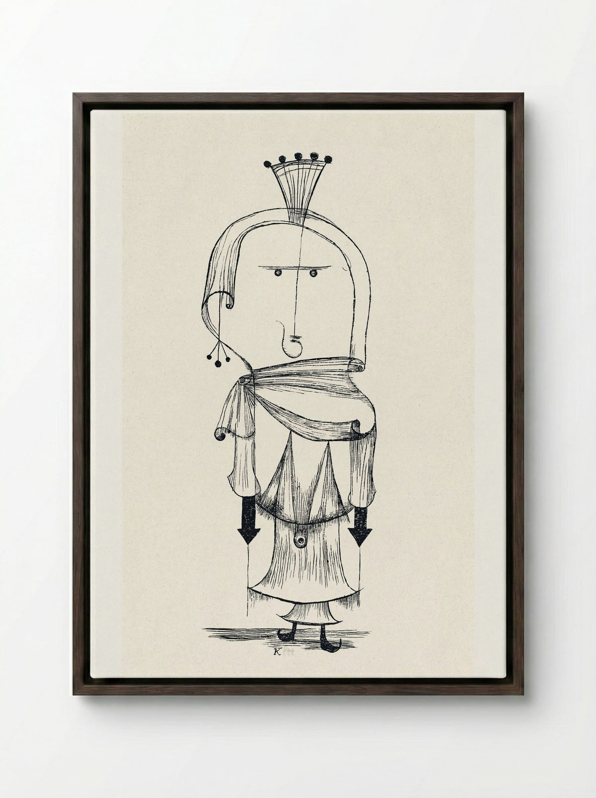Die Hexe mit dem Kamm (Witch with a Comb) - Paul Klee - Framed Canvas Dark Wood