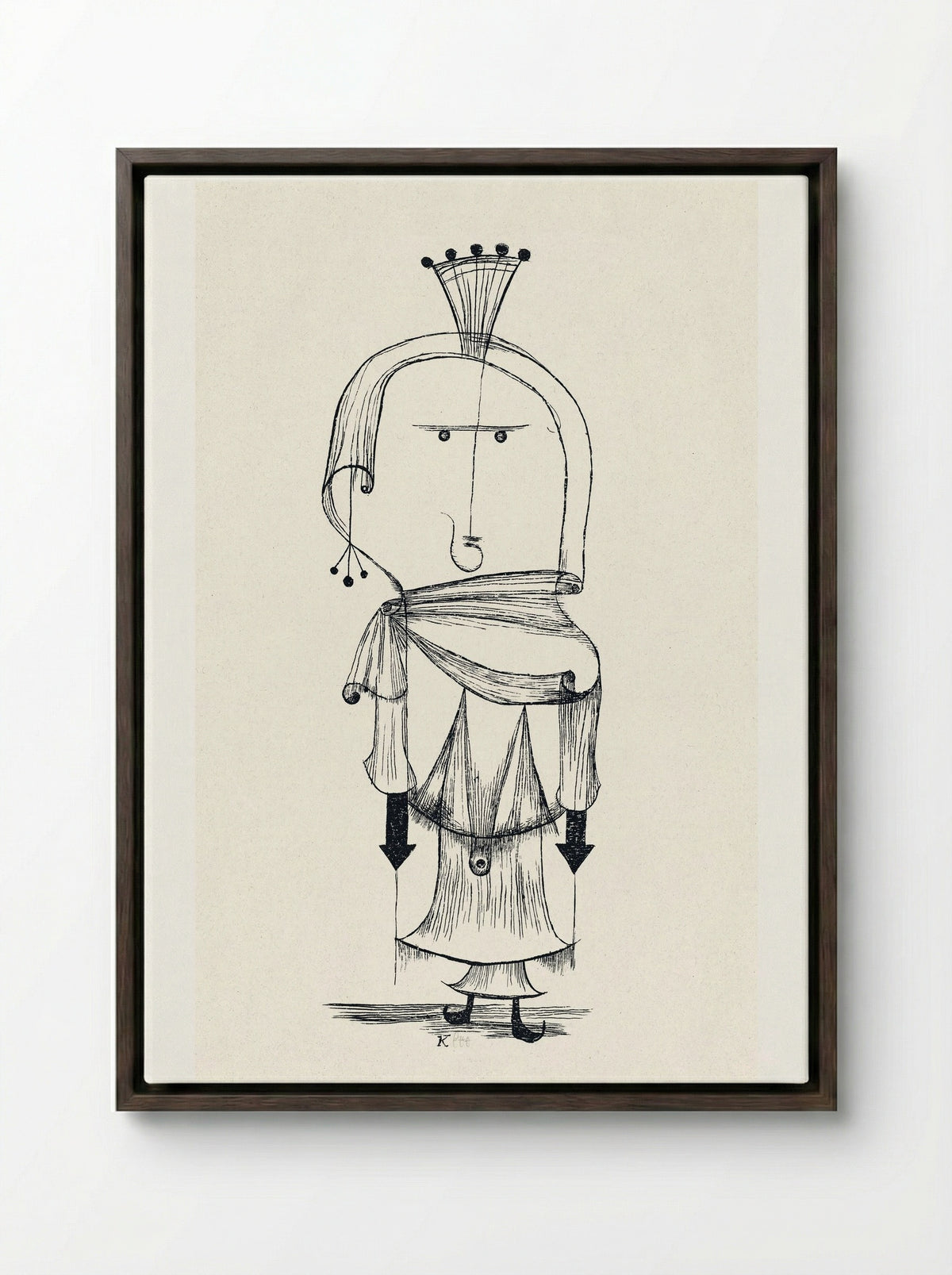 Die Hexe mit dem Kamm (Witch with a Comb) - Paul Klee - Framed Canvas Dark Wood