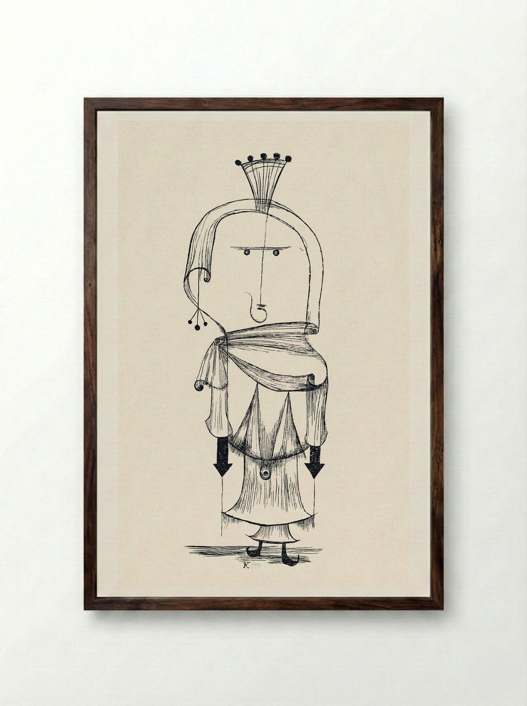 Die Hexe mit dem Kamm (Witch with a Comb) - Paul Klee - Framed Print Dark Wood