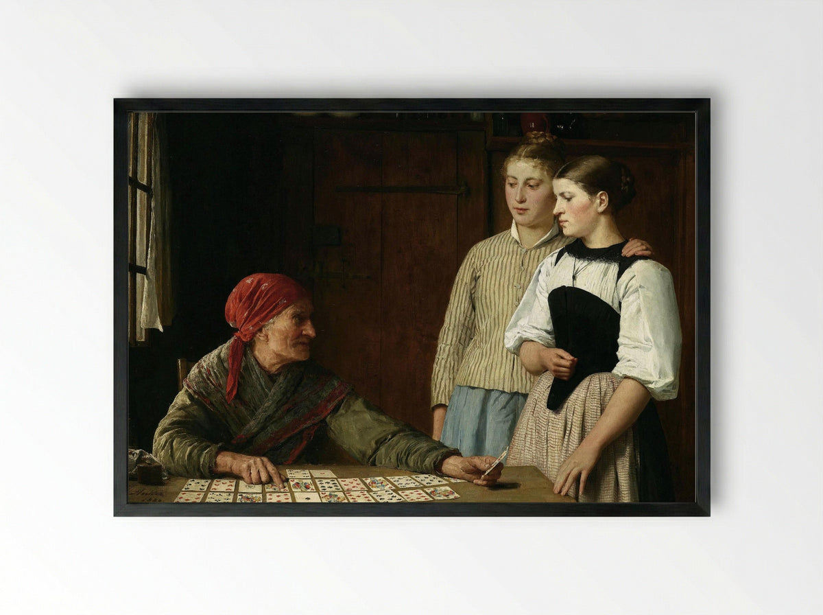 Die Kartenlegerin (The Card Reader) - Albert Anker - Framed Print Black