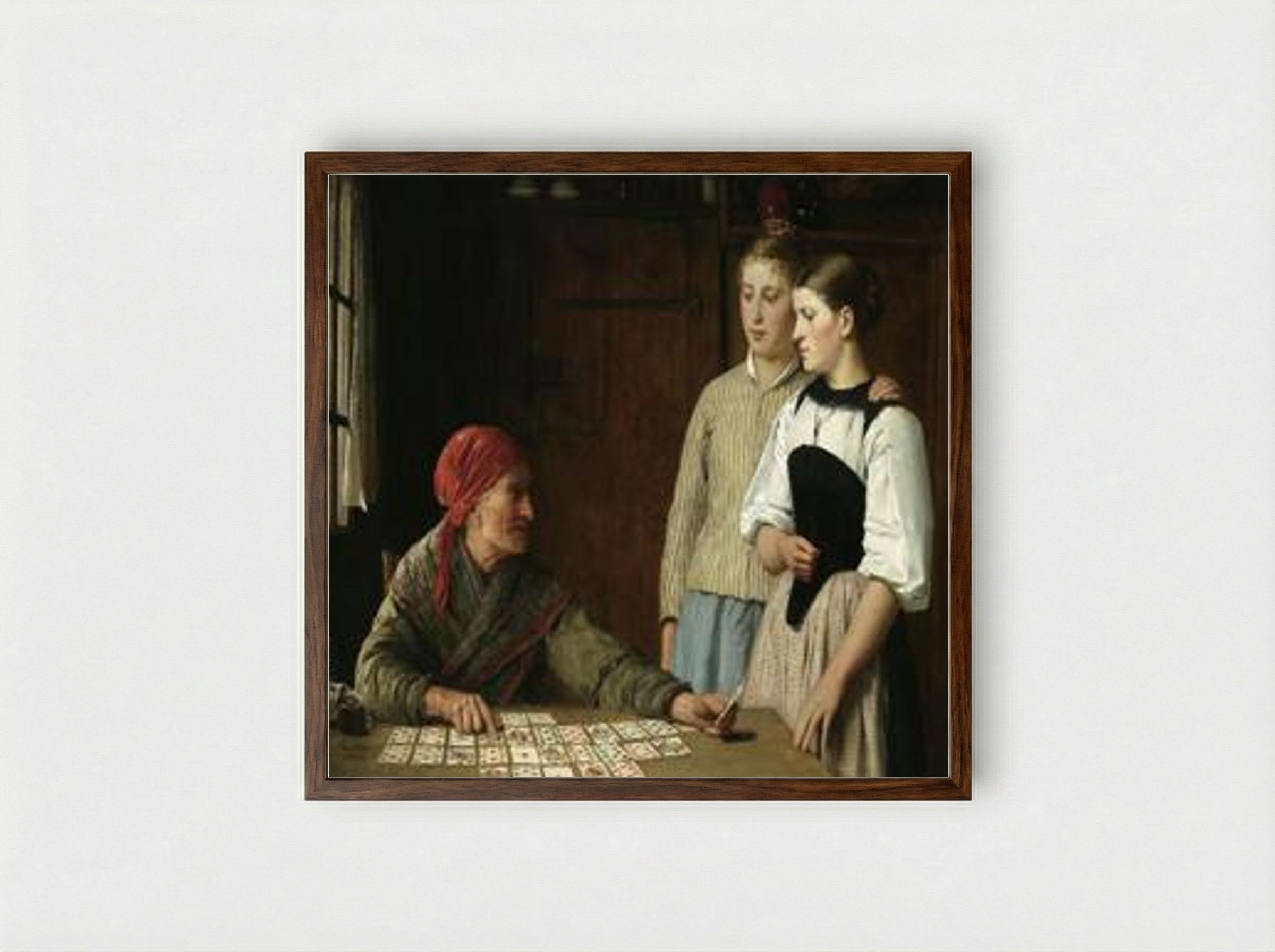 Die Kartenlegerin (The Card Reader) - Albert Anker - Framed Print Dark Wood