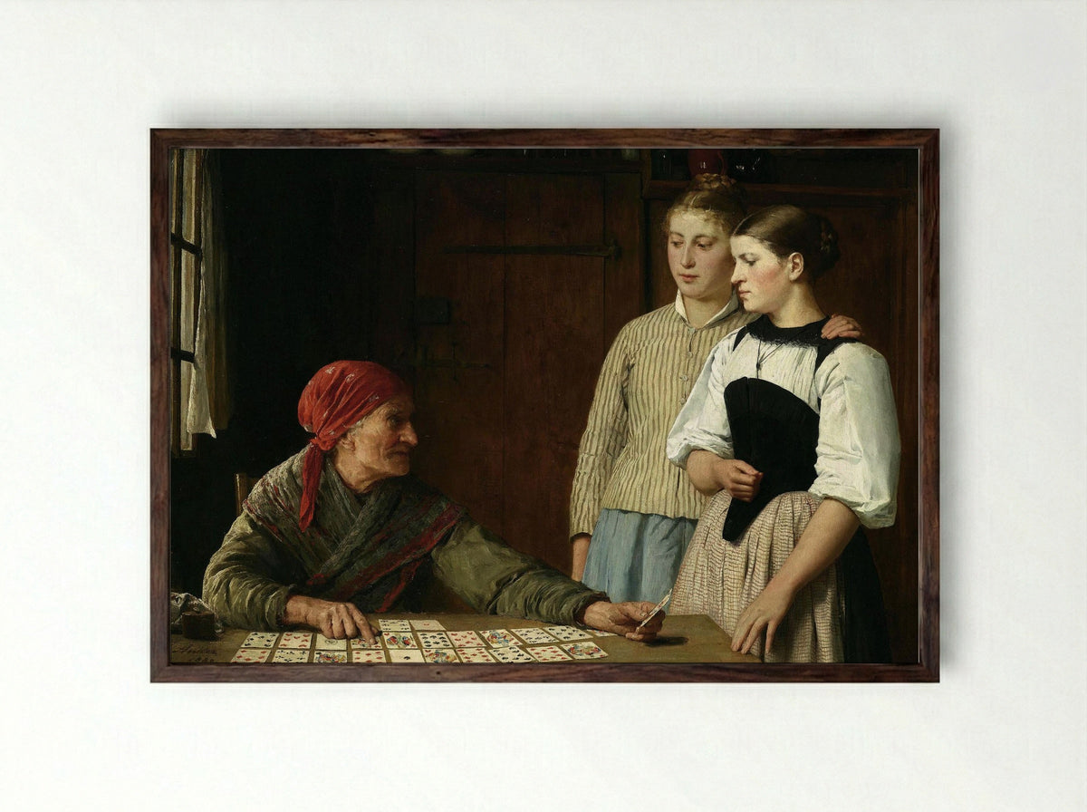 Die Kartenlegerin (The Card Reader) - Albert Anker - Framed Print Dark Wood