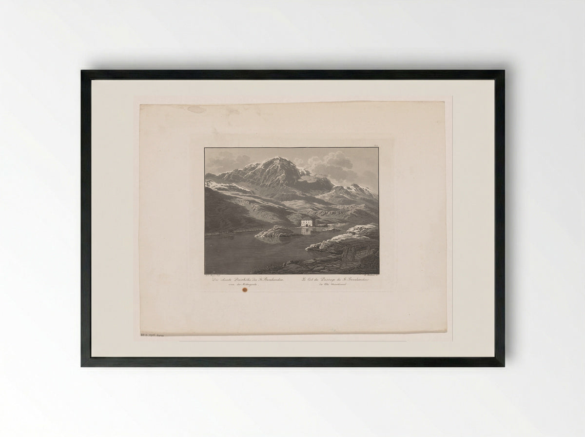 Die oberste Passhöhe des St. Bernhardin - Johann Jakob Meyer - Framed Print Black