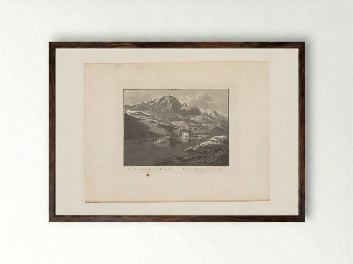Die oberste Passhöhe des St. Bernhardin - Johann Jakob Meyer - Framed Print Dark Wood
