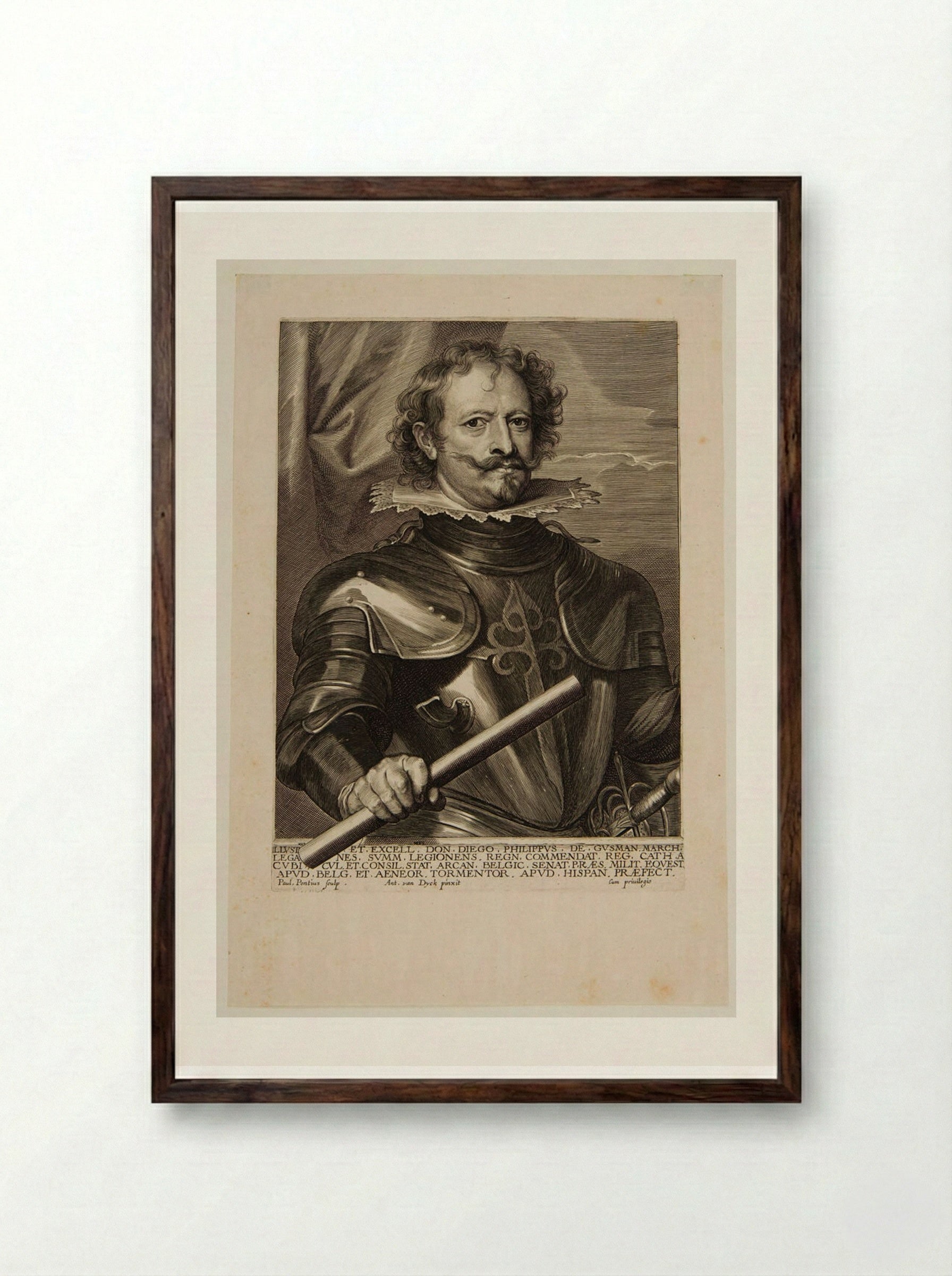 Diego Felipe de Guzman, Marques de Leganes - Paulus Pontius - Framed Print Dark Wood