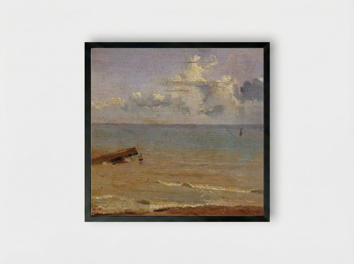 Dieppe, End of a Pier and the Sea - Camille Corot - Framed Print Black