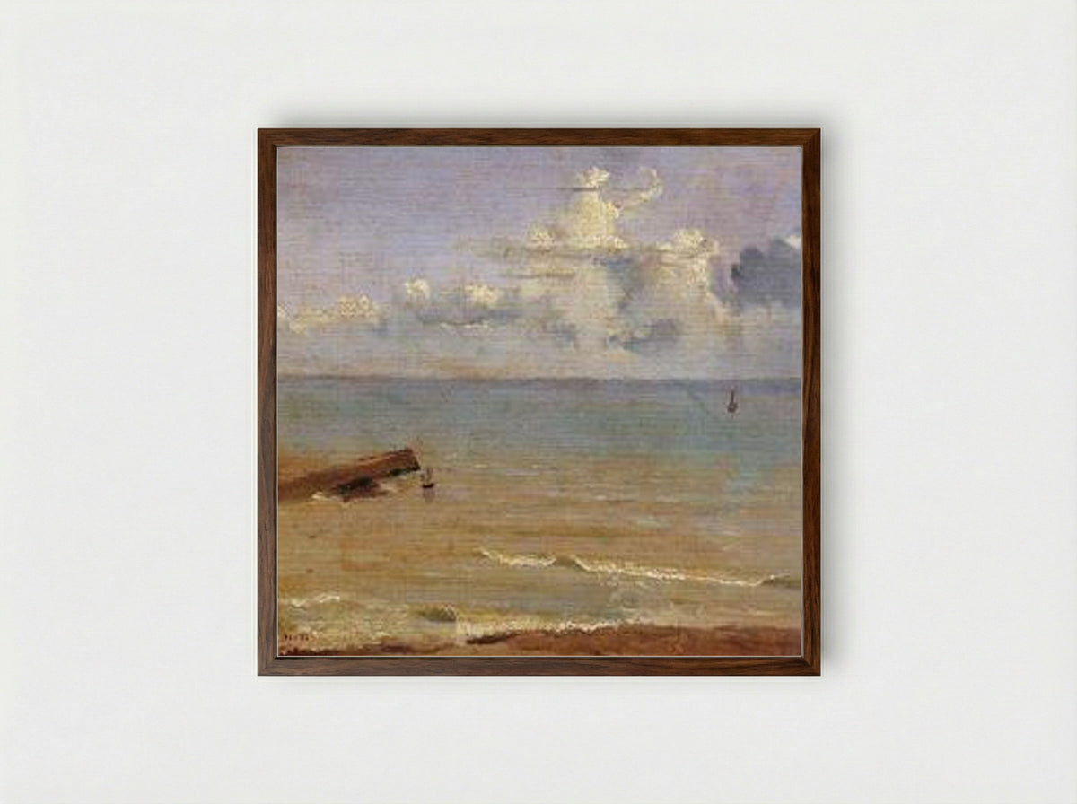 Dieppe, End of a Pier and the Sea - Camille Corot - Framed Print Dark Wood