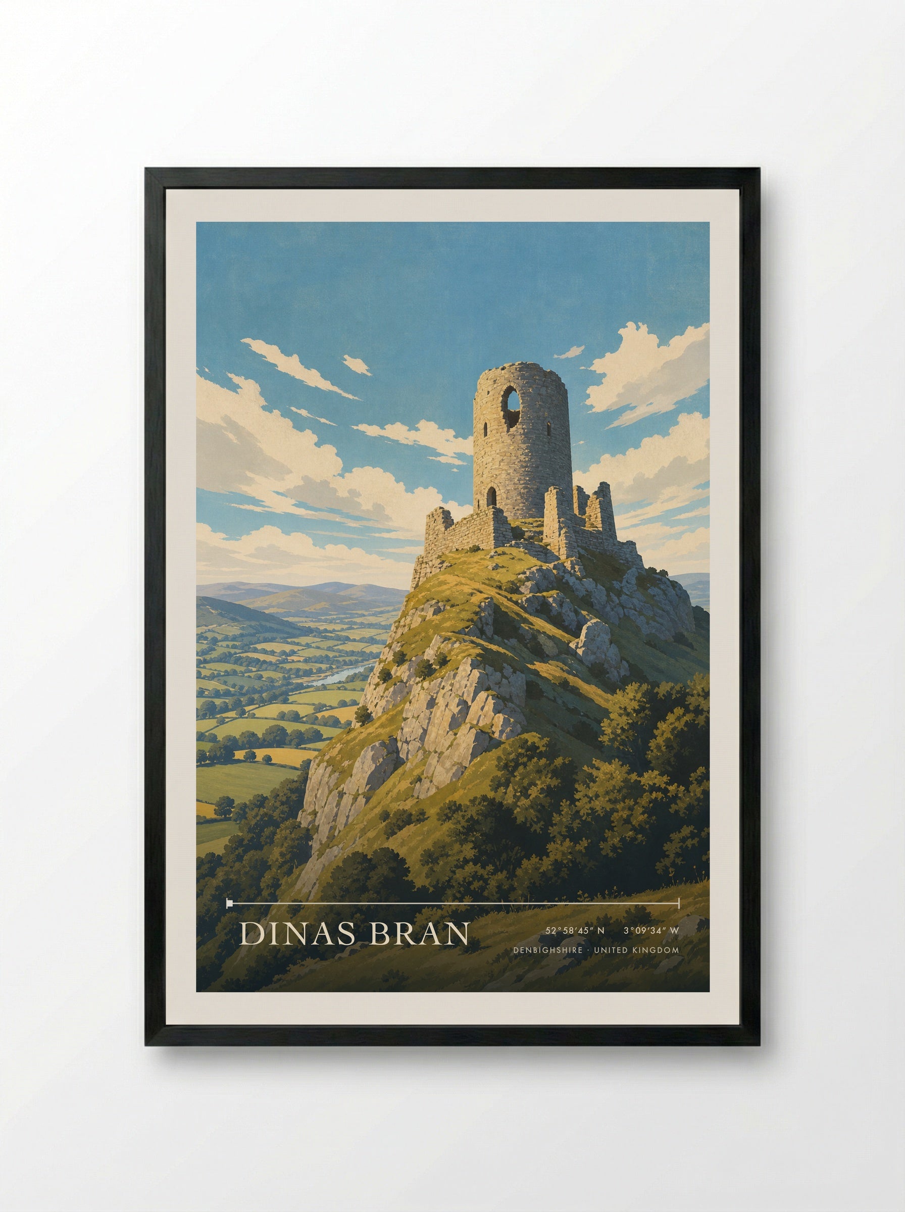 Dinas Bran Denbighshire United Kingdom Travel Poster - Framed Print Black