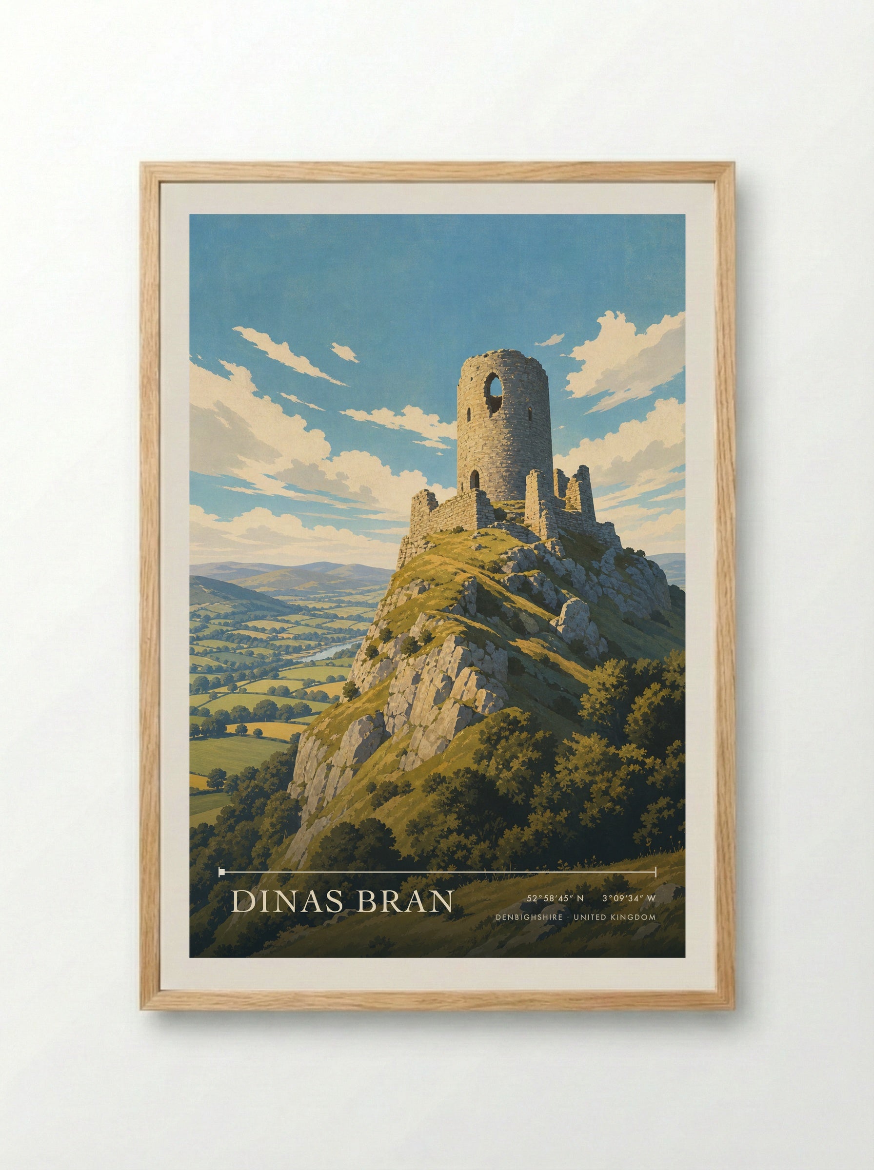Dinas Bran Denbighshire United Kingdom Travel Poster - Framed Print Wood