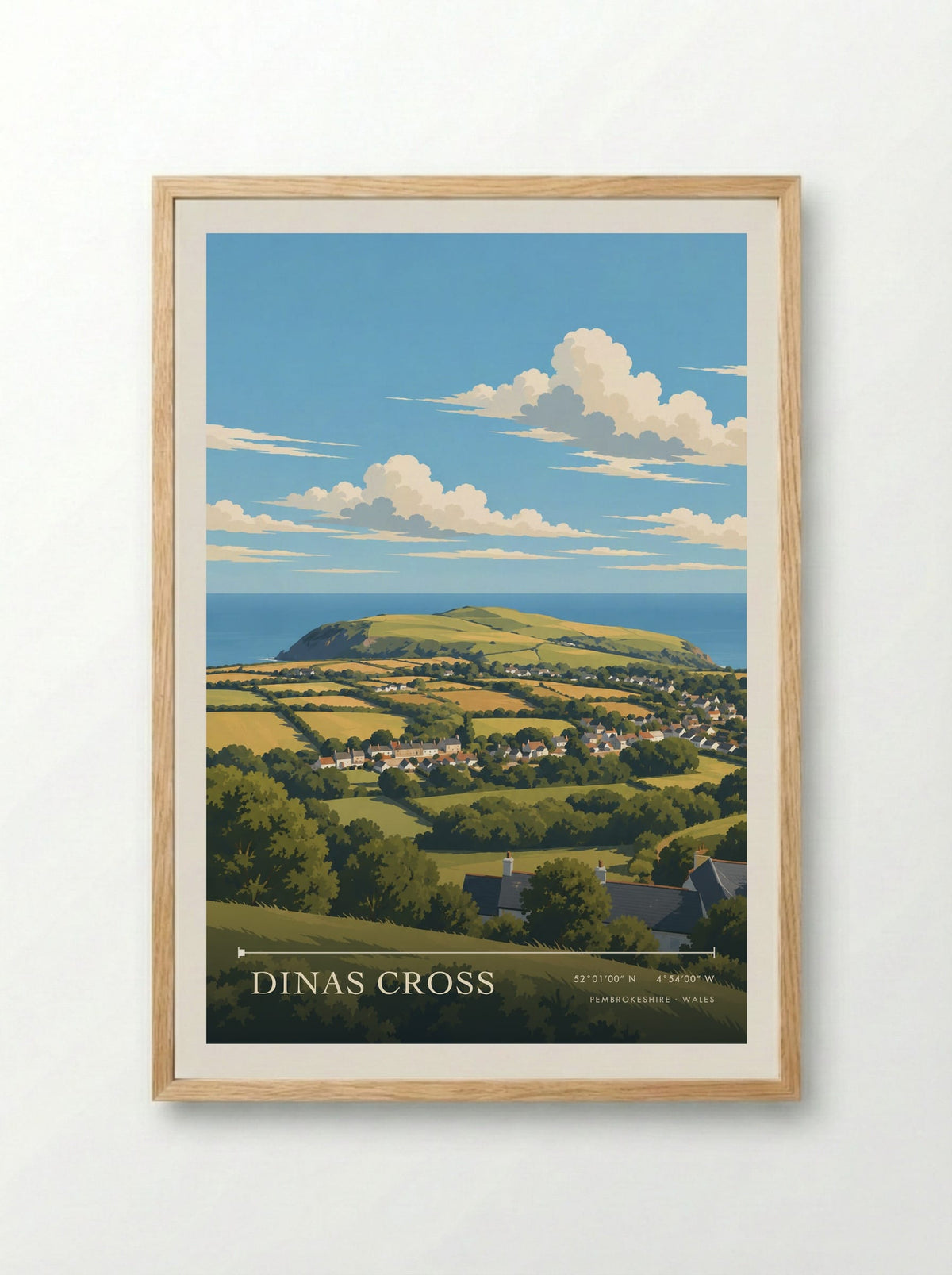 Dinas Cross, Pembrokeshire | Travel Poster - Framed Print Wood