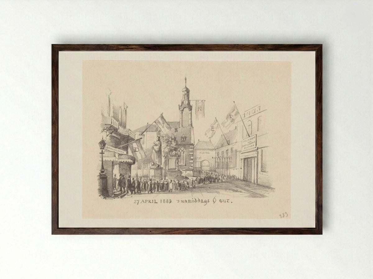 Dinerkaart met vlaggen - Theo van Hoytema - Framed Print Dark Wood