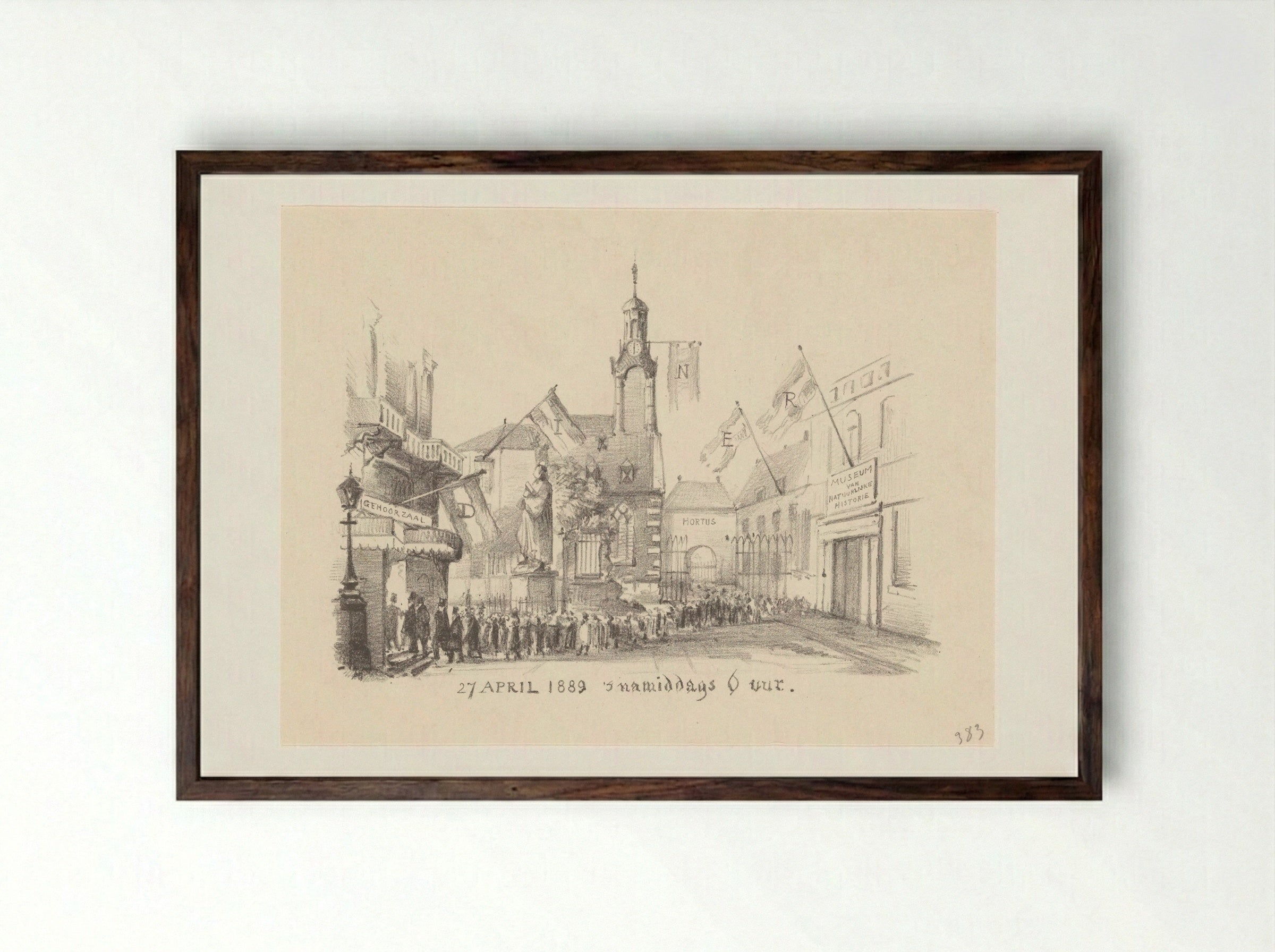 Dinerkaart met vlaggen - Theo van Hoytema - Framed Print Dark Wood