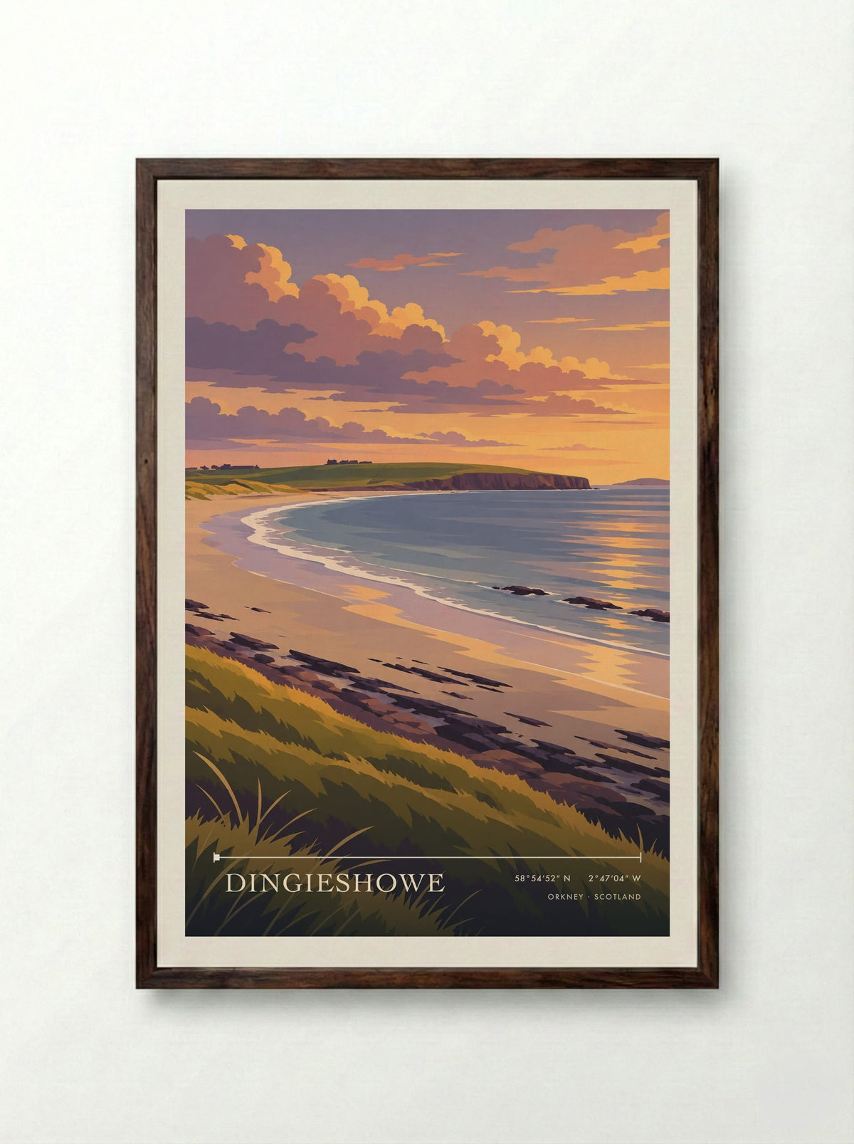 Dingieshowe, Orkney | Travel Poster - Framed Print Dark Wood