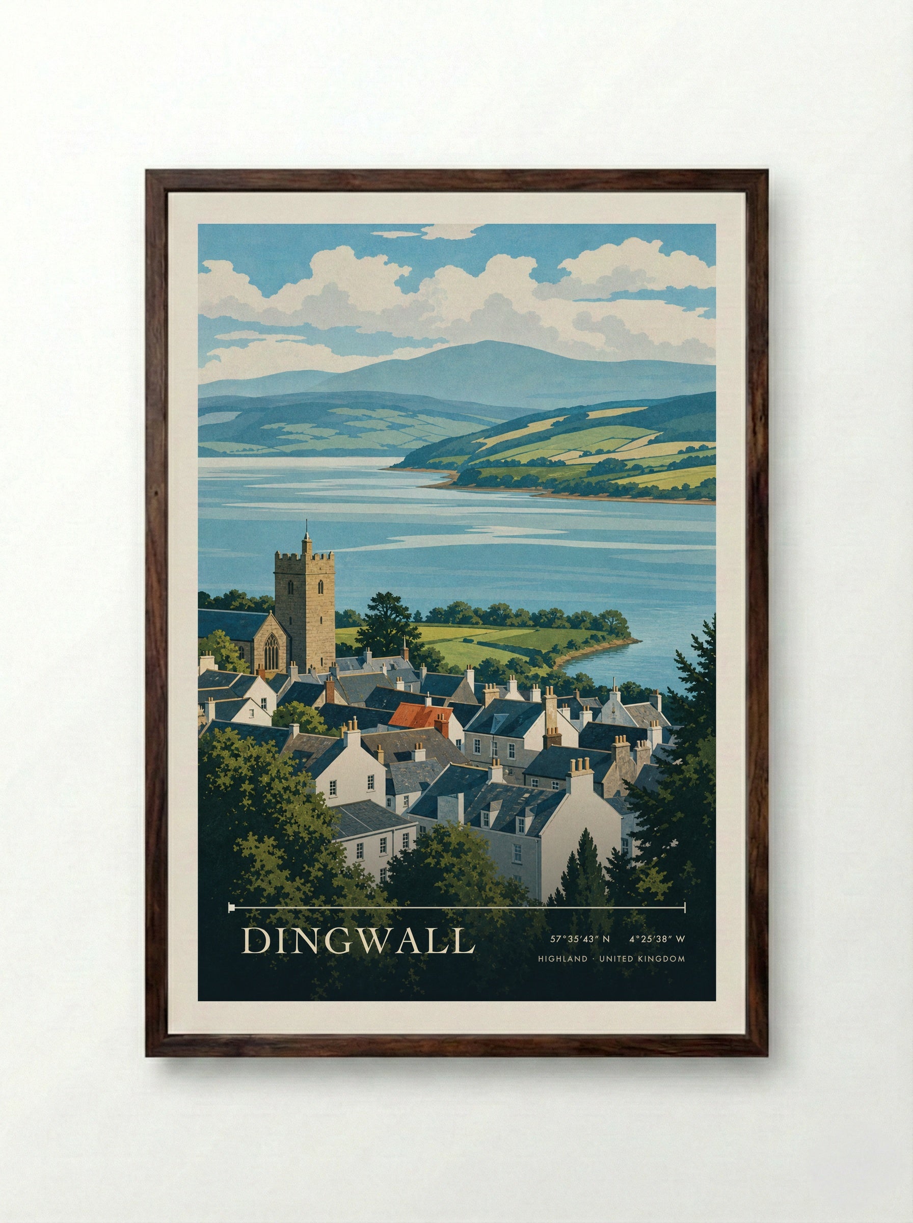 Dingwall Highland United Kingdom Travel Poster - Framed Print Dark Wood
