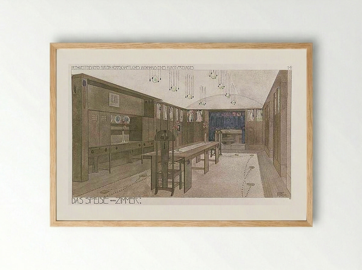 Dining Room (Haus eines Kunstfreundes) - Charles Rennie Mackintosh - Framed Print Wood