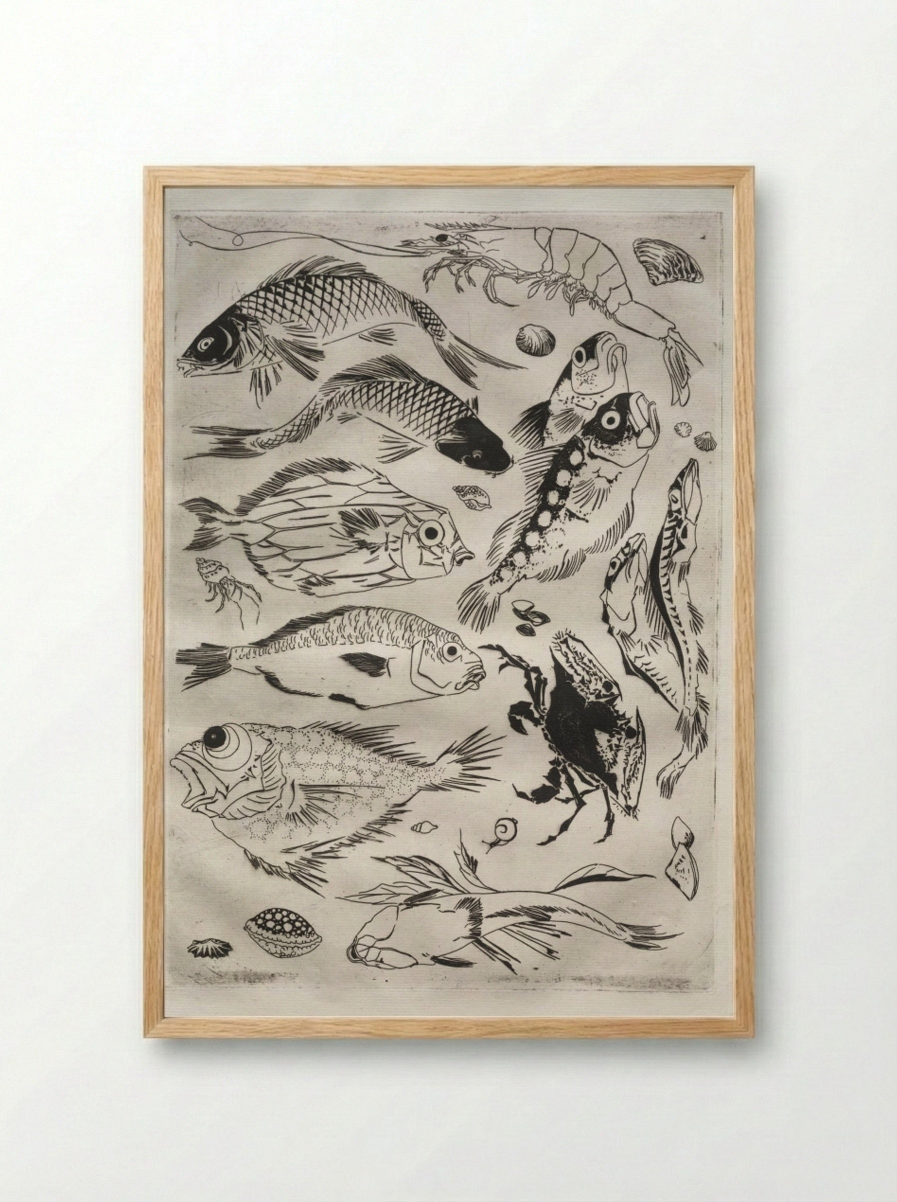 Dinner Service (Rousseau service): Fish (no. 24) - Félix Bracquemond - Framed Print Wood