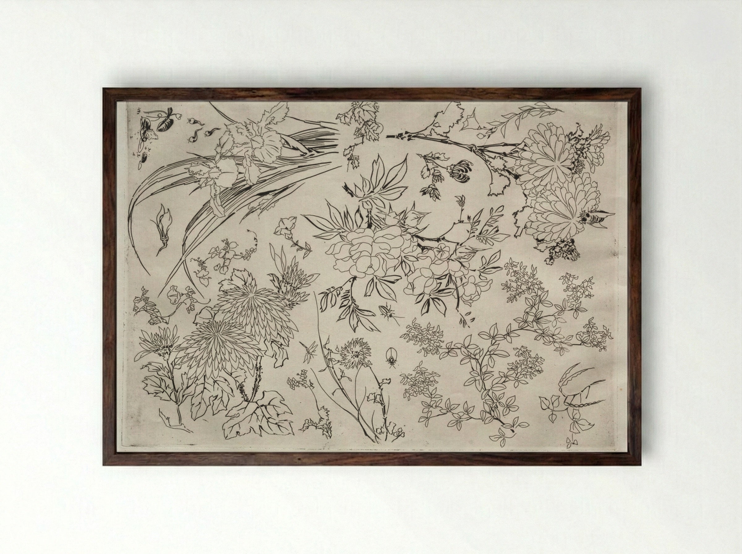 Dinner Service (Rousseau service): Flowers (no. 23) - Félix Bracquemond - Framed Print Dark Wood
