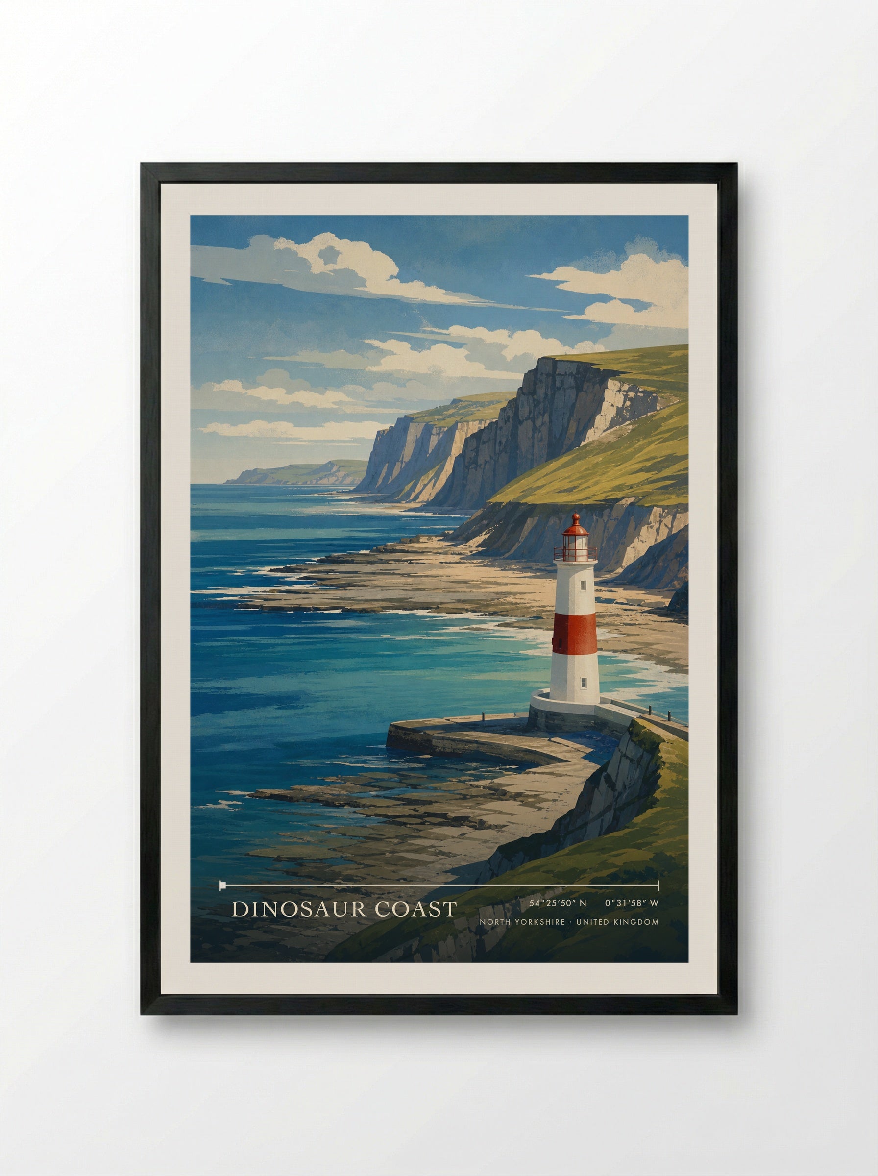 Dinosaur Coast North Yorkshire United Kingdom Travel Poster - Framed Print Black