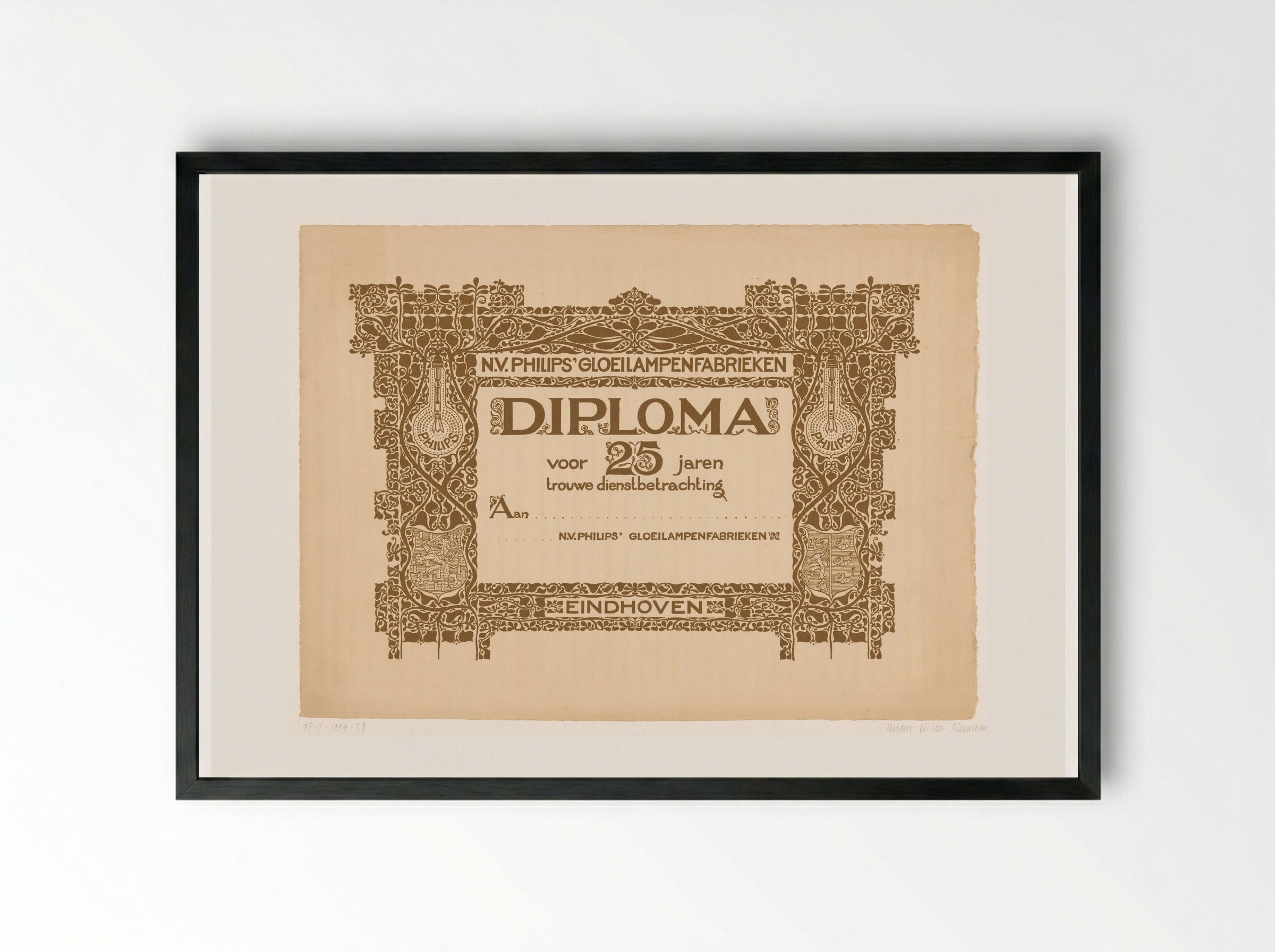 Diploma voor vijfentwintig jaar dienst bij Philips - Theo Nieuwenhuis - Framed Print Black