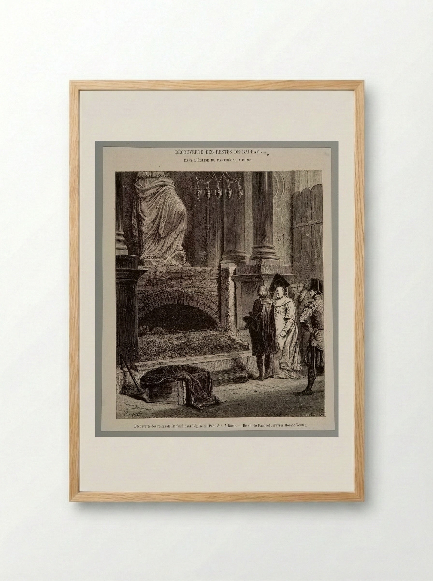 Discovery of the Remains of Raphael in the Pantheon in Rome - Stéphane Pannemaker - Framed Print Wood