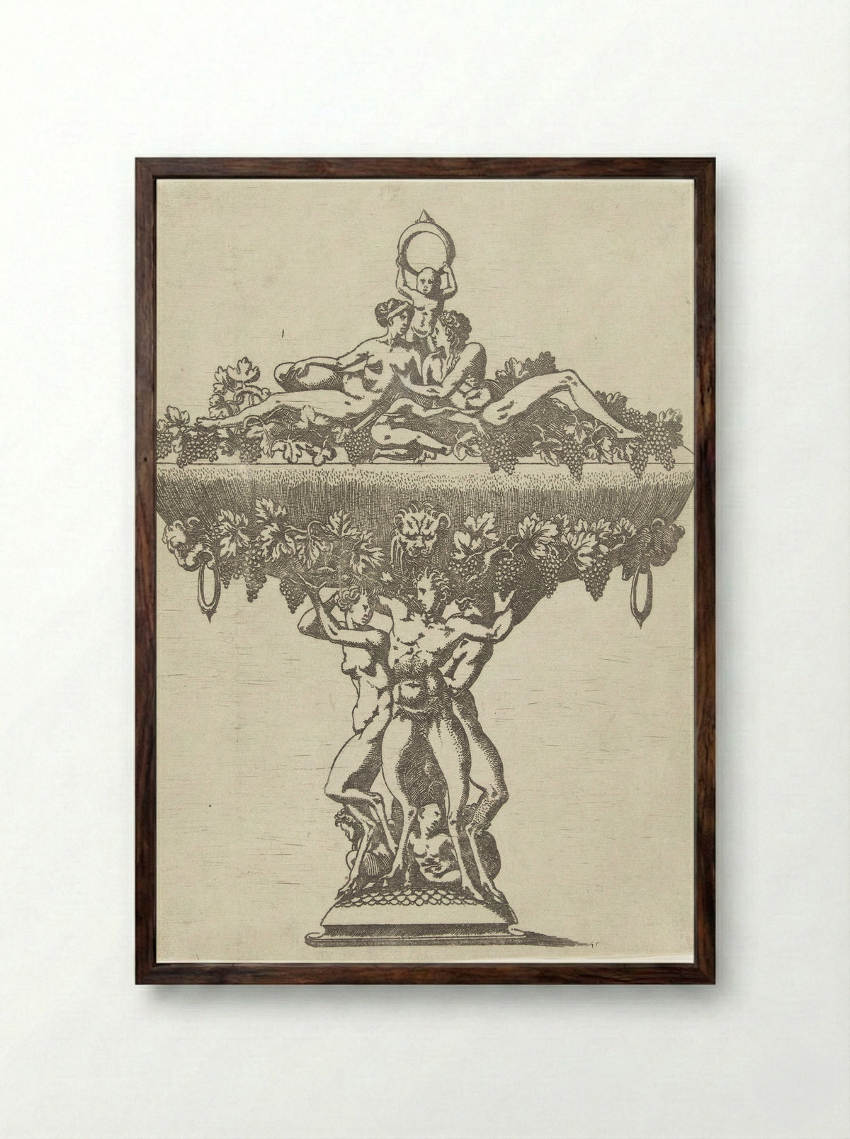Dish with a Loving Couple - Antonio Fantuzzi - Framed Print Dark Wood