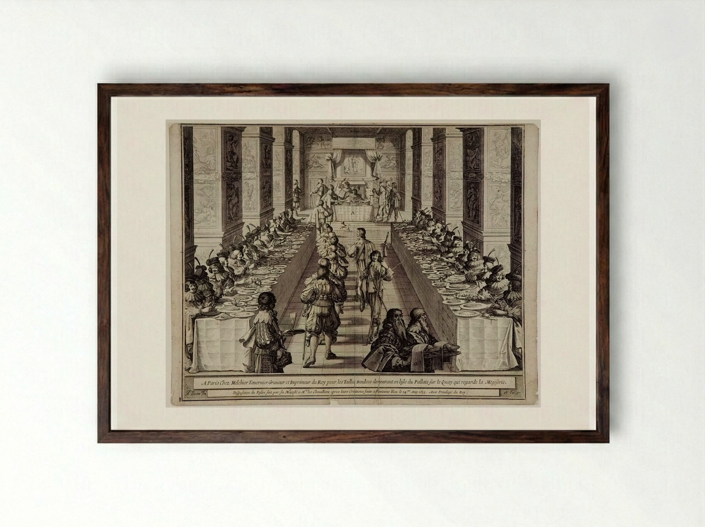Disposition du festin - Abraham Bosse - Framed Print Dark Wood