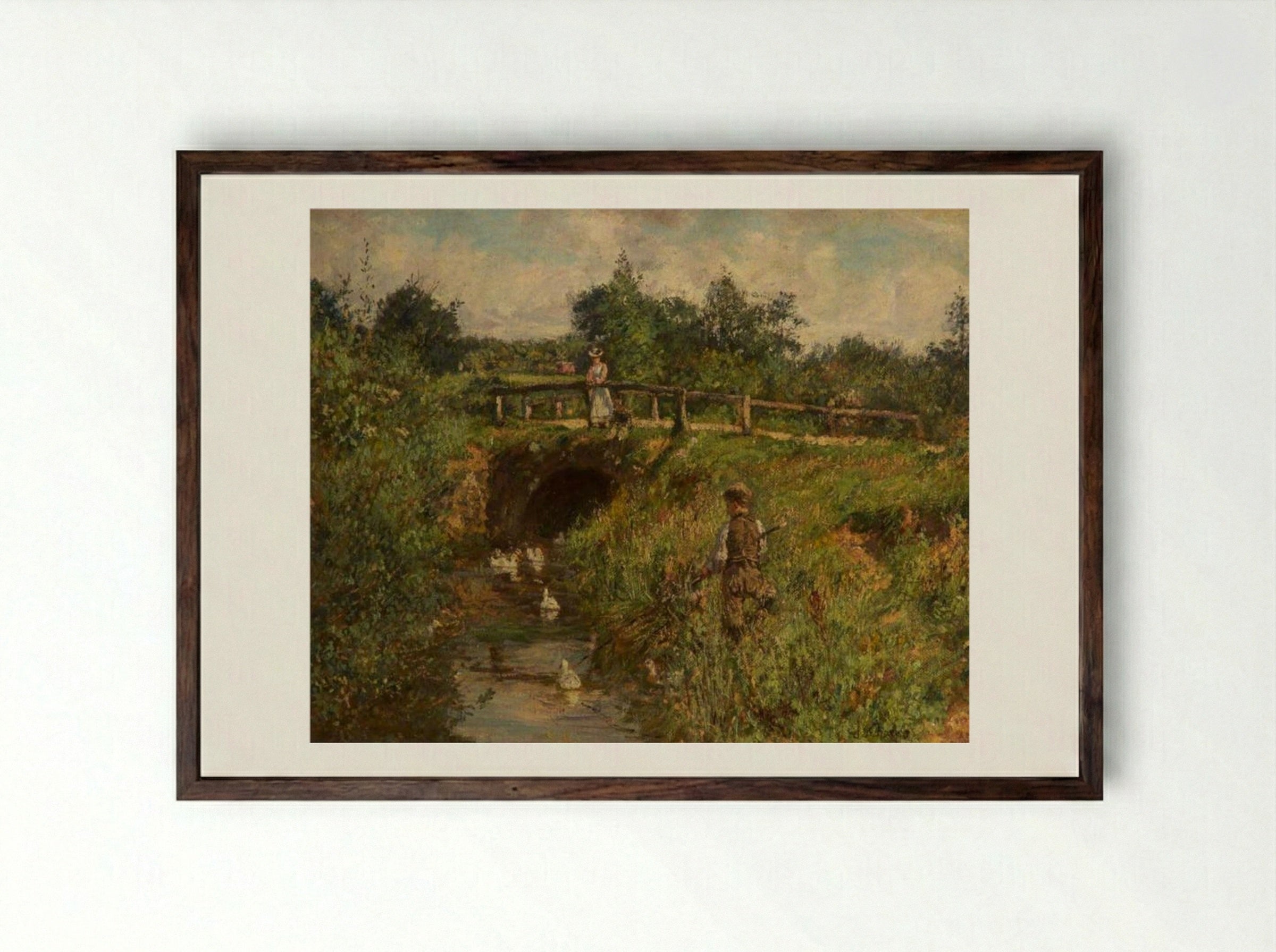 Disturbing the Fishers - James Charles - Framed Print Dark Wood
