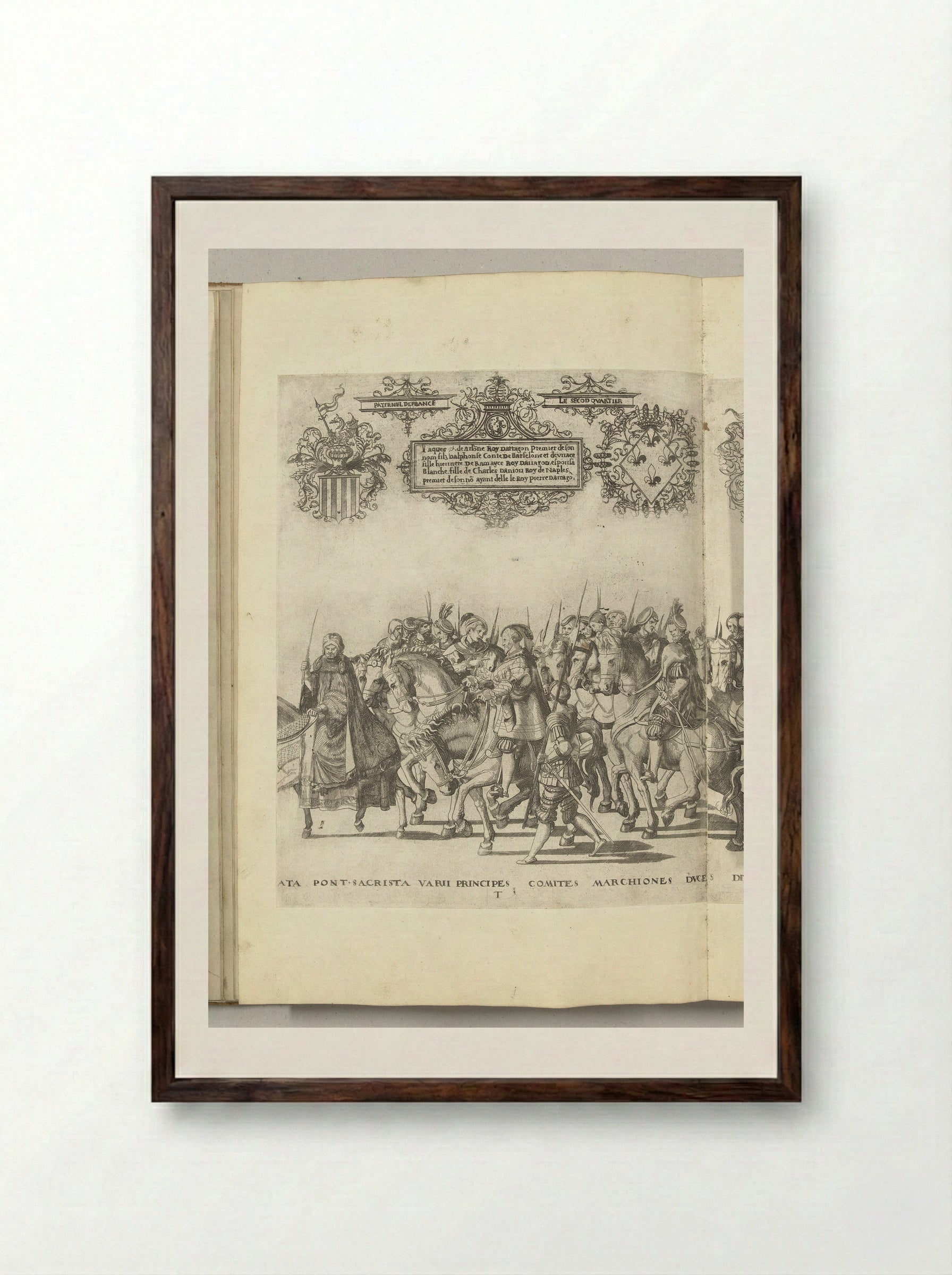 Diverse edelen, plaat T - Nicolaas Hogenberg - Framed Print Dark Wood