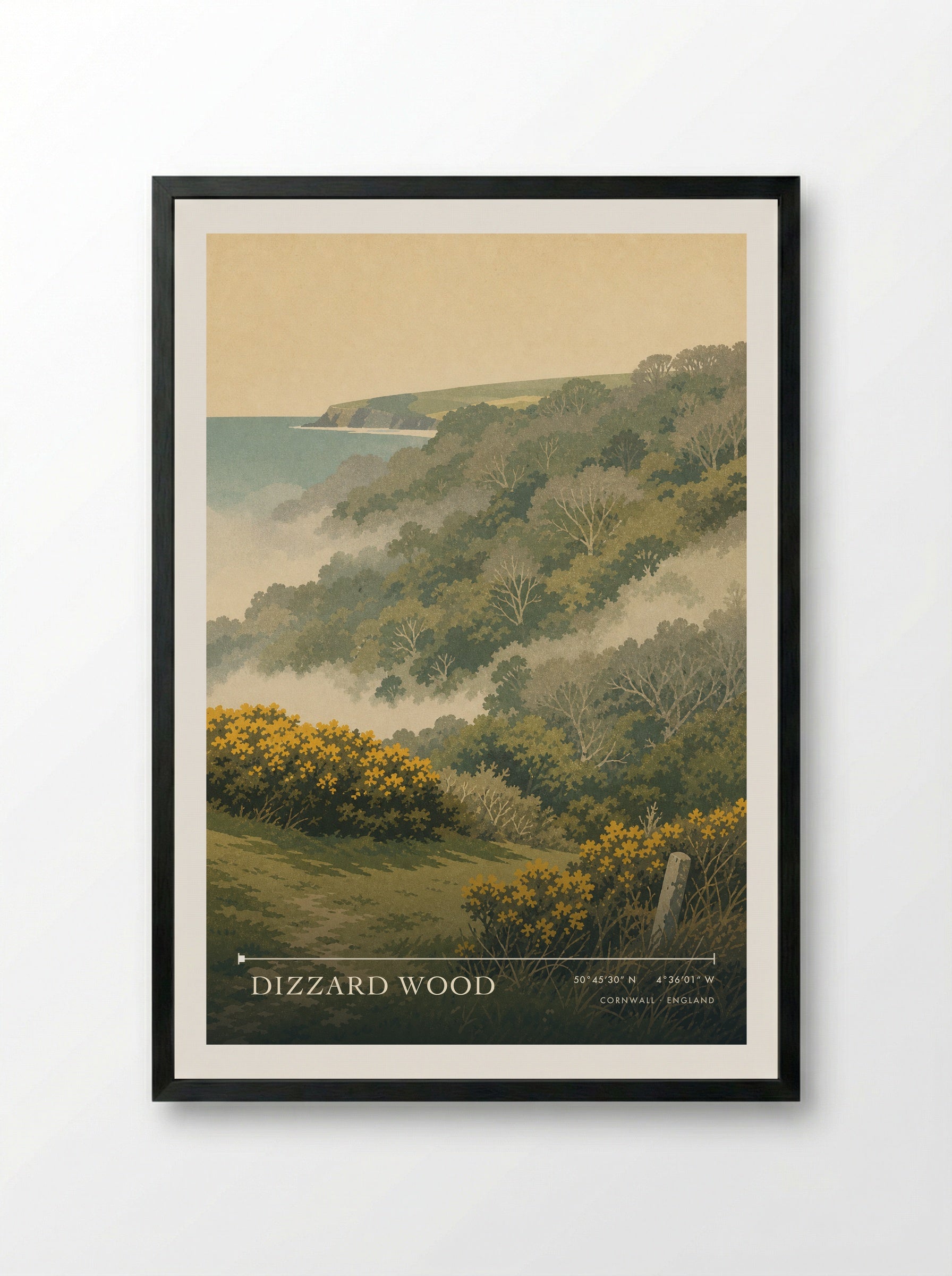 Dizzard Wood Cornwall England Travel Poster - Framed Print Black
