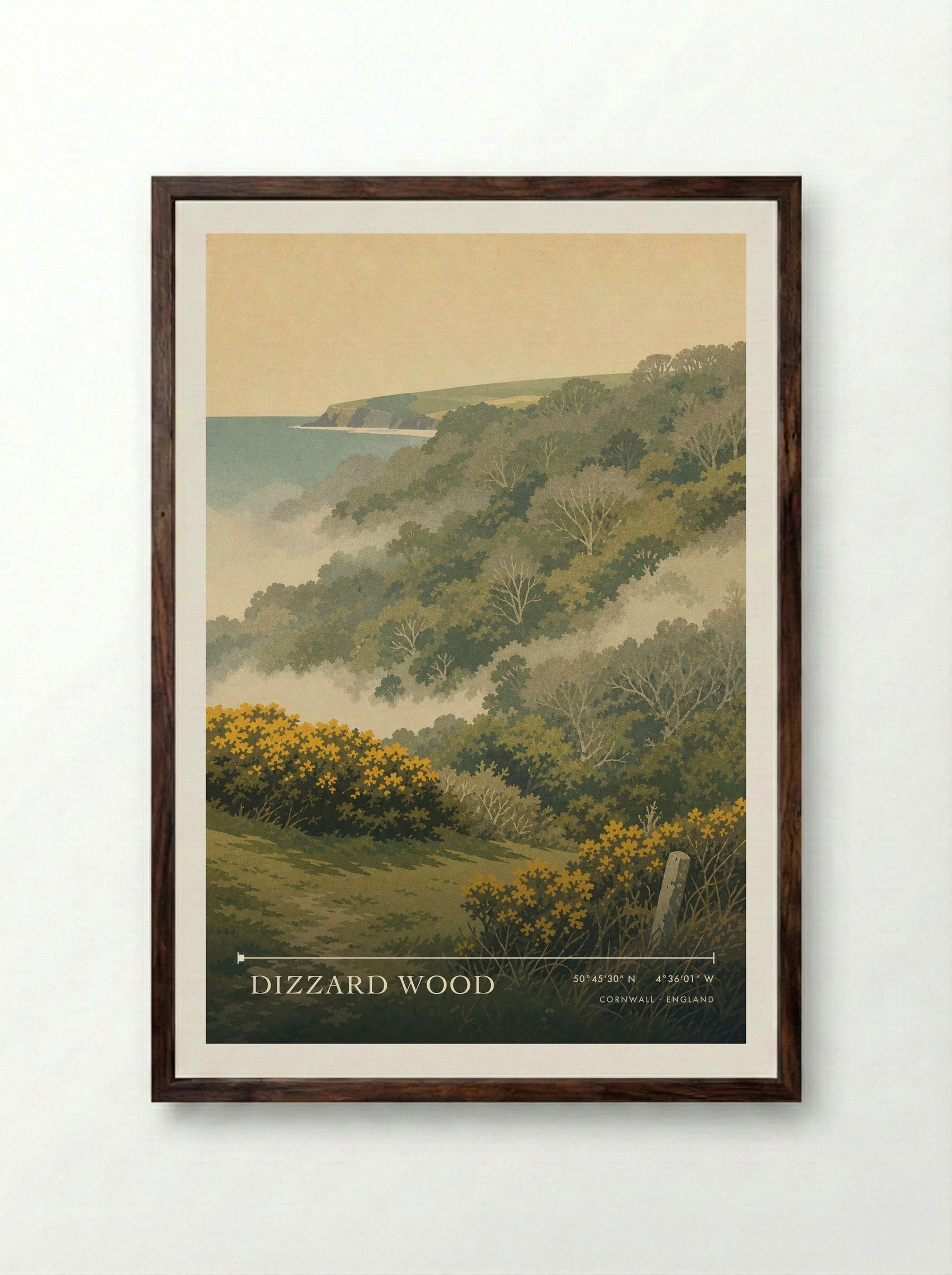 Dizzard Wood Cornwall England Travel Poster - Framed Print Dark Wood