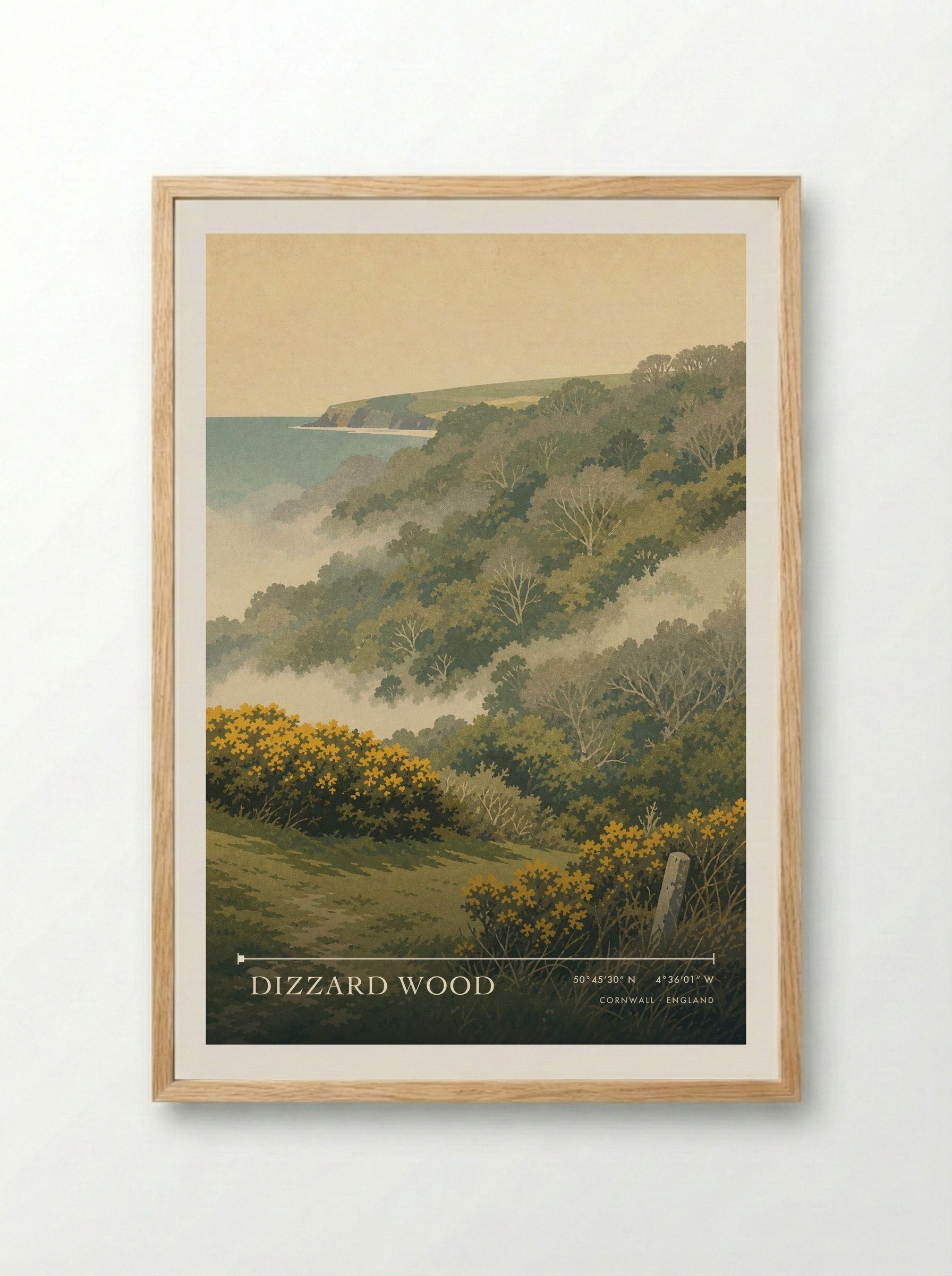 Dizzard Wood Cornwall England Travel Poster - Framed Print Wood