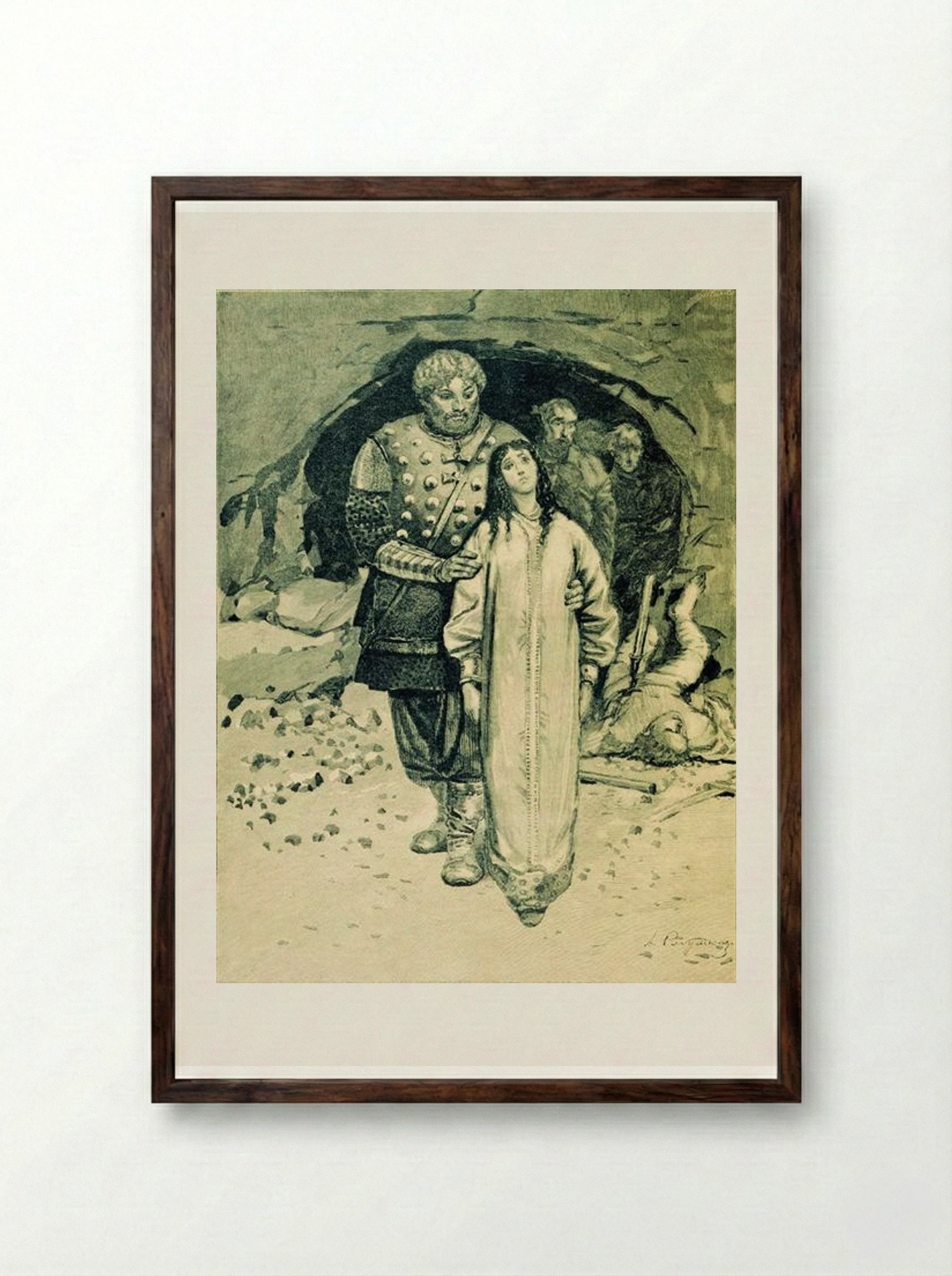 Dobrynya Nikitich - Andrei Ryabushkin - Framed Print Dark Wood