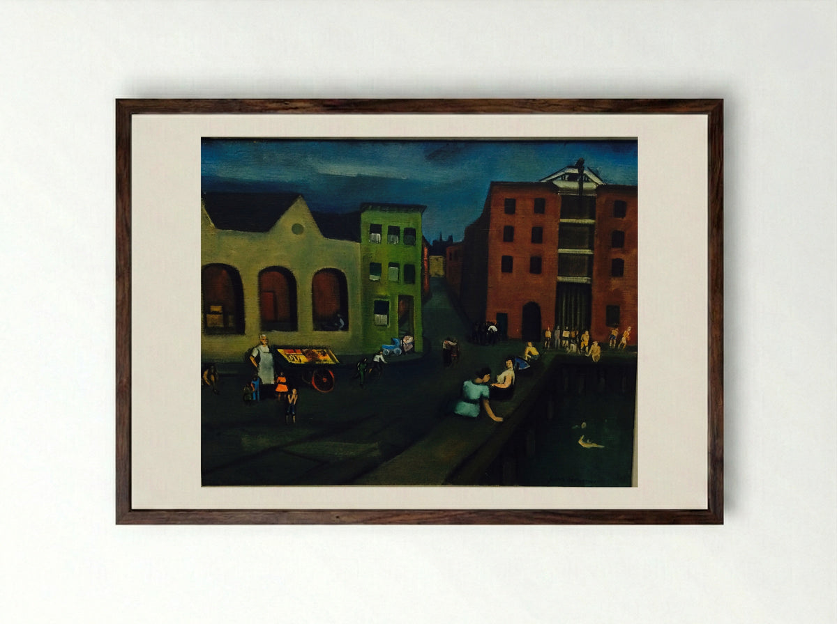Docks on Sunday - Joseph De Martini - Framed Print Dark Wood