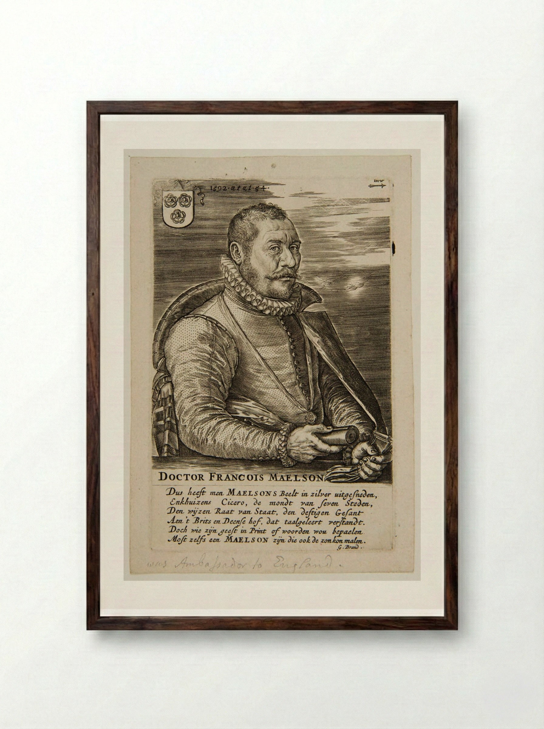 Doctor François Maelson - Hieronymus Wierix - Framed Print Dark Wood