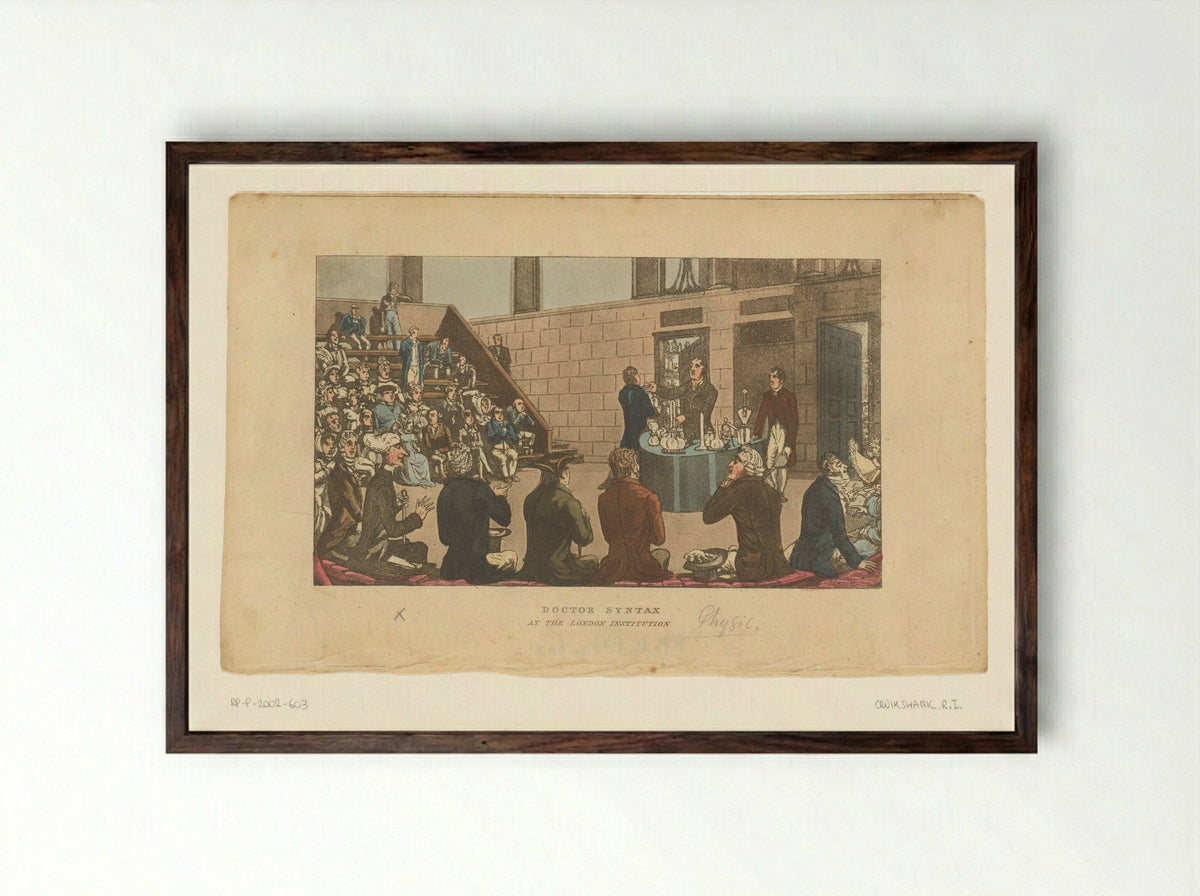 Doctor Syntax at the London Institution - Isaac Cruikshank - Framed Print Dark Wood