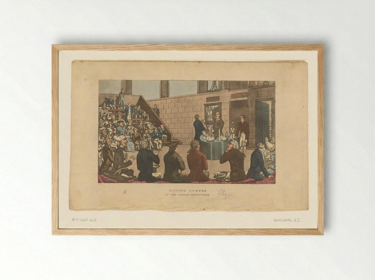 Doctor Syntax at the London Institution - Isaac Cruikshank - Framed Print Wood