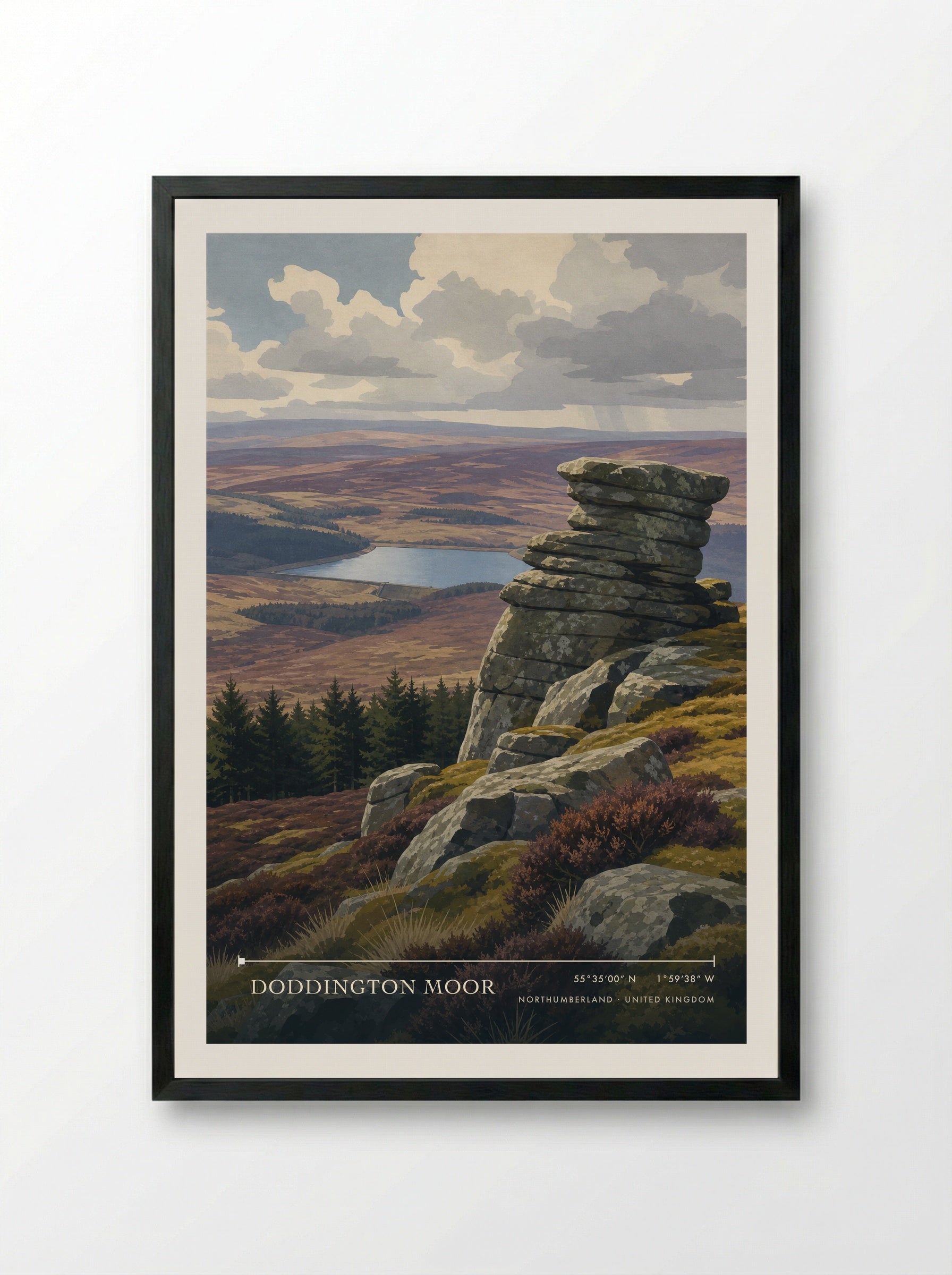Doddington Moor Northumberland United Kingdom Travel Poster - Framed Print Black