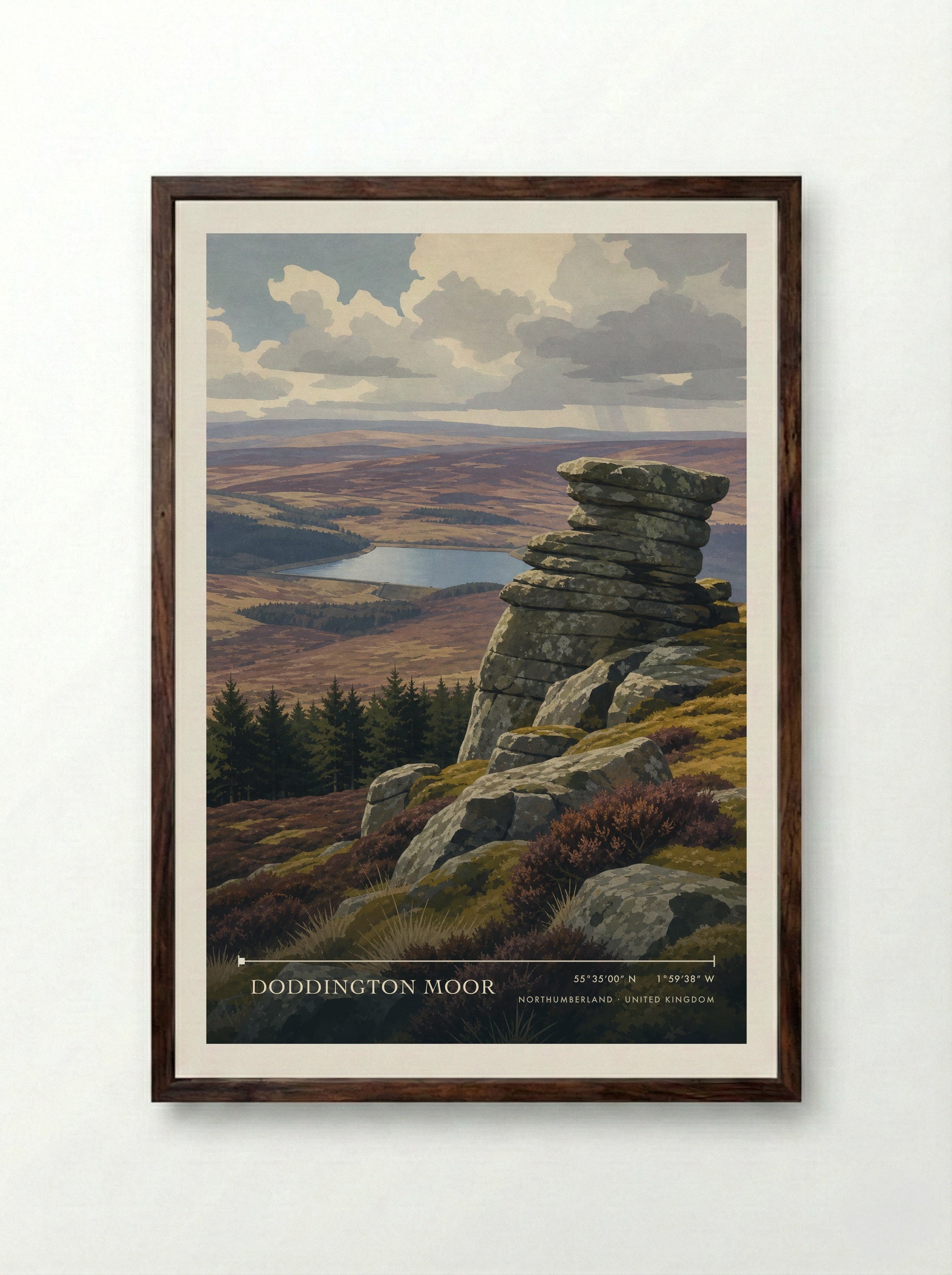 Doddington Moor Northumberland United Kingdom Travel Poster - Framed Print Dark Wood