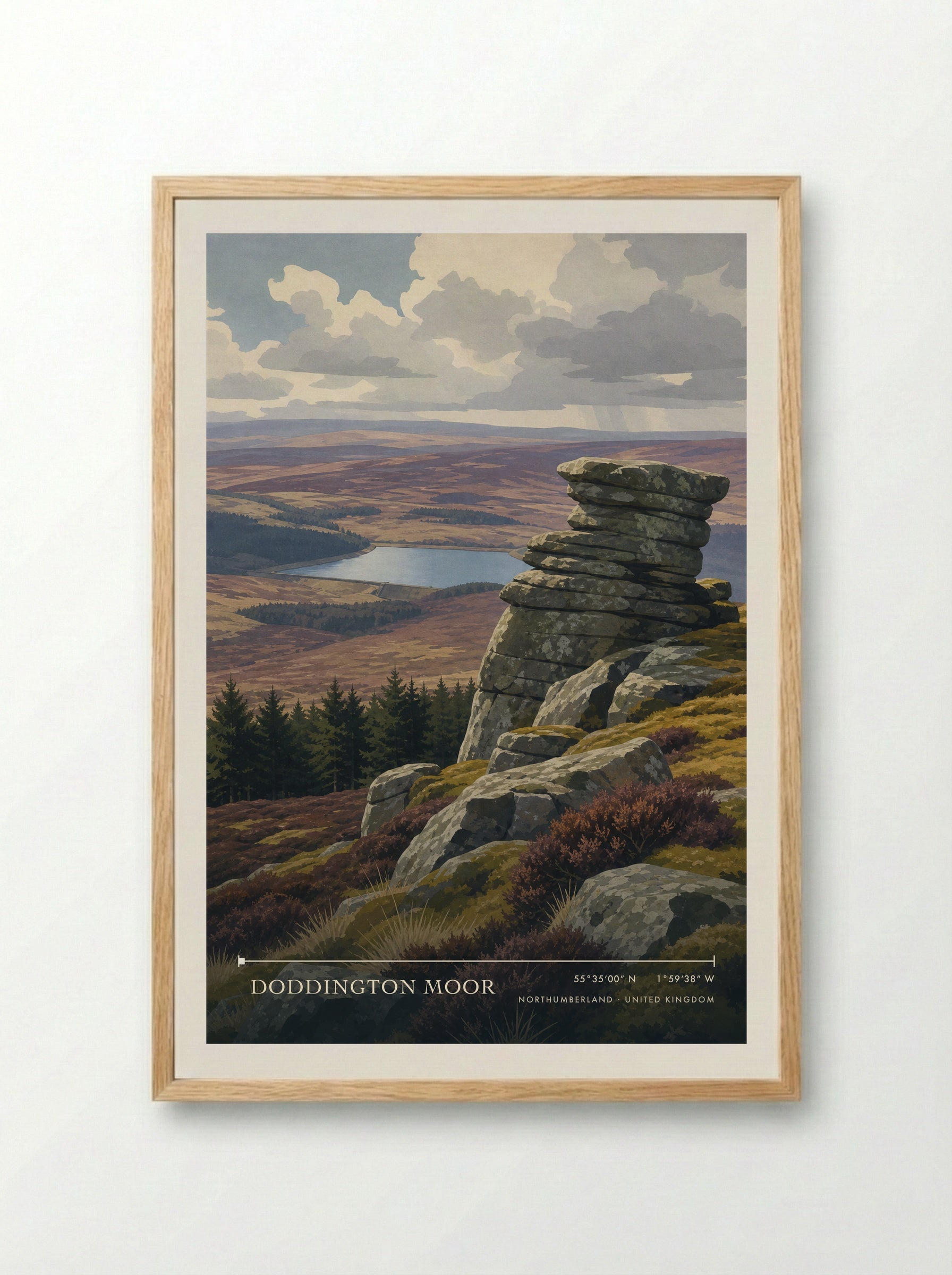 Doddington Moor Northumberland United Kingdom Travel Poster - Framed Print Wood