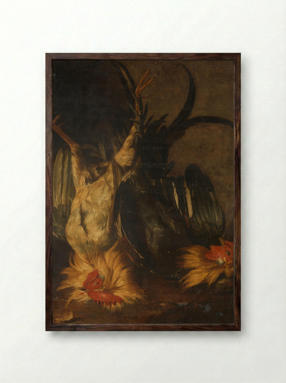 Dode hanen (Dead Roosters) - Christoffel Puytlinck - Framed Print Dark Wood