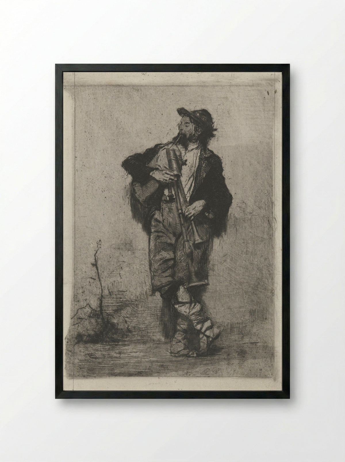Doedelzakspeler (Bagpiper) - Mosè Bianchi - Framed Print Black