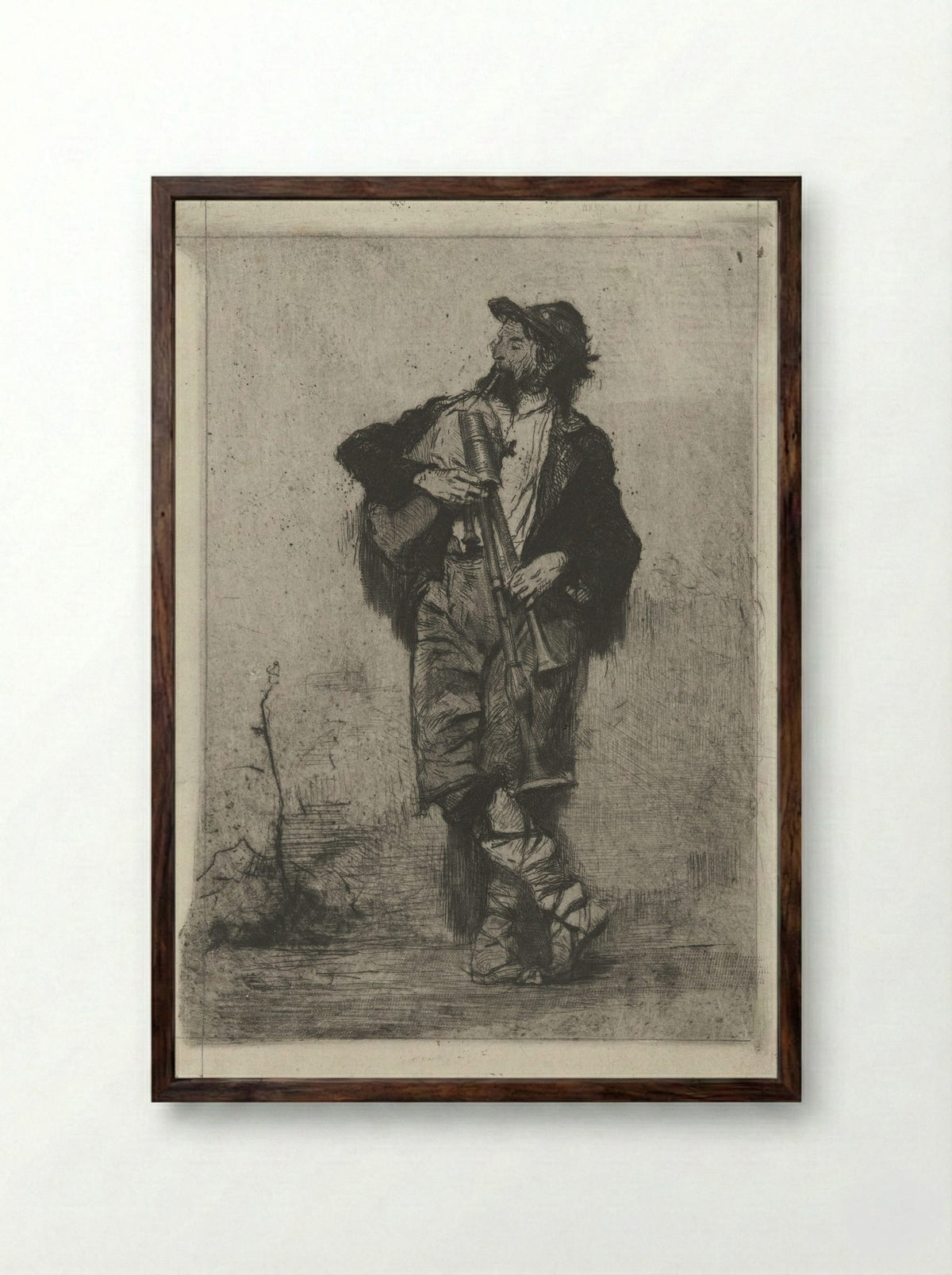 Doedelzakspeler (Bagpiper) - Mosè Bianchi - Framed Print Dark Wood